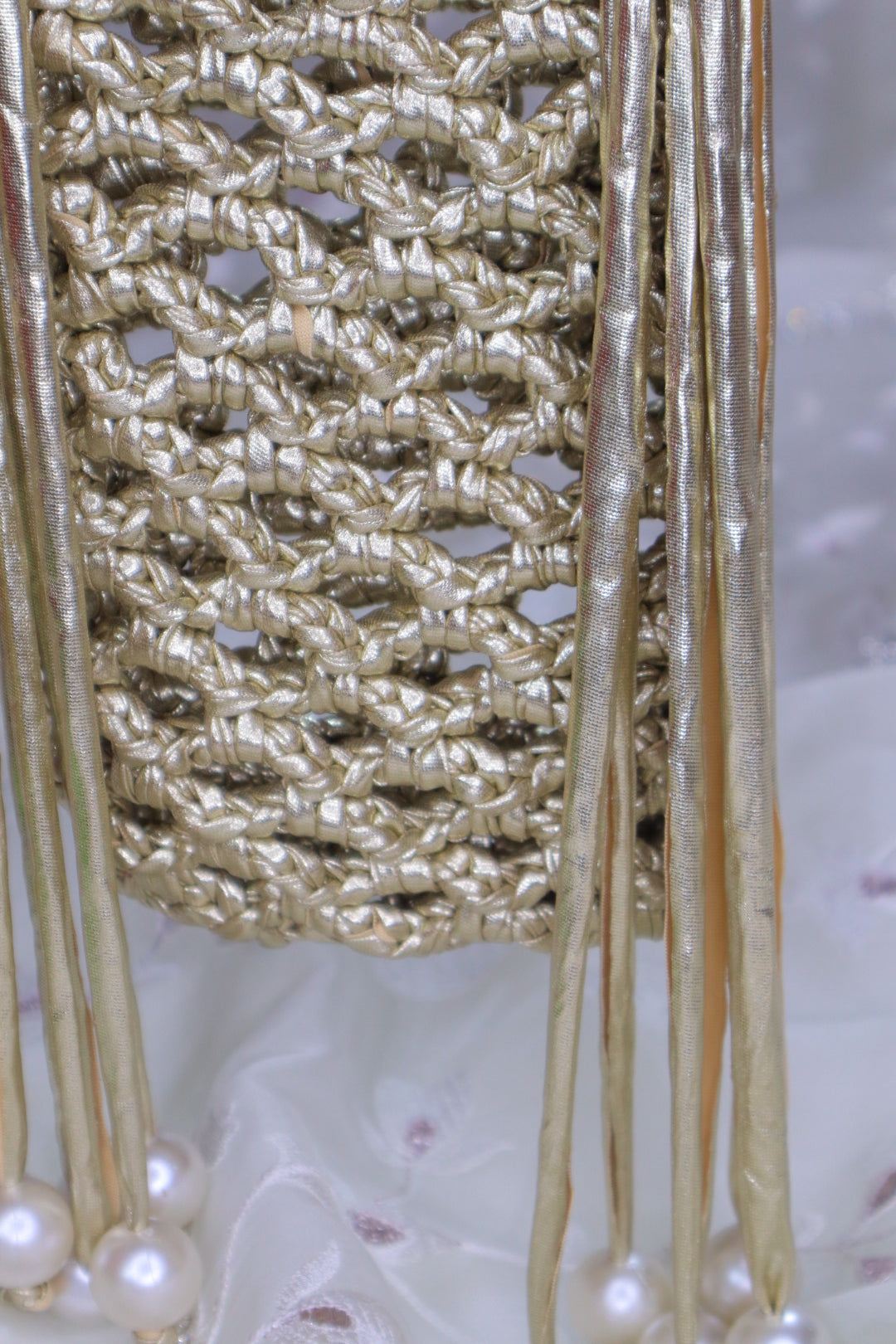 Champagne Gold Pearl Fringe Crochet Phone Sling