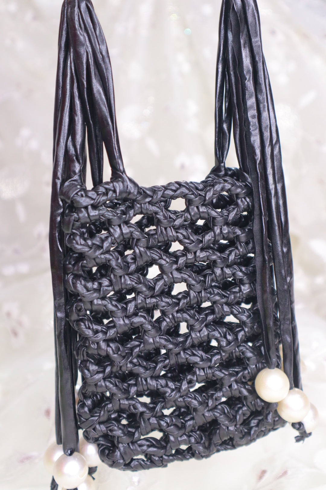 Black Pearl Fringe Crochet Phone Sling