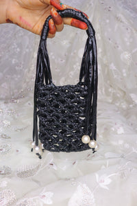 Black Pearl Fringe Crochet Phone Sling