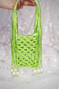 Lime Green Pearl Fringe Crochet Phone Sling