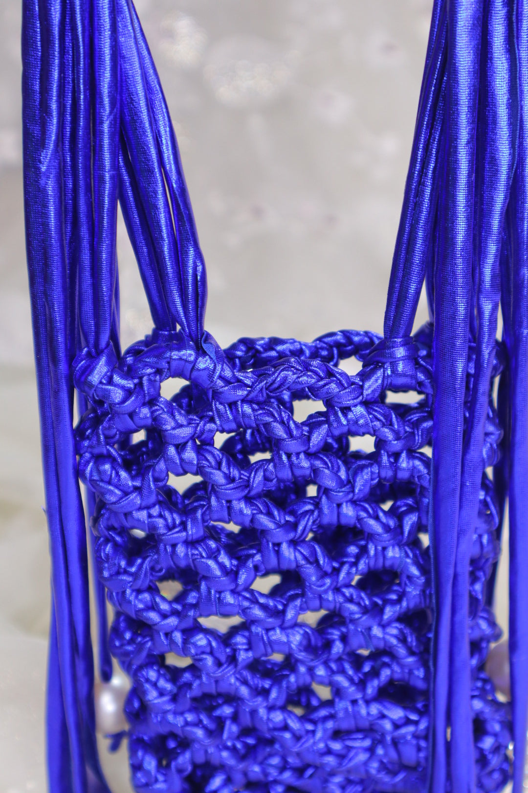 Royal Blue Pearl Fringe Crochet Phone Sling