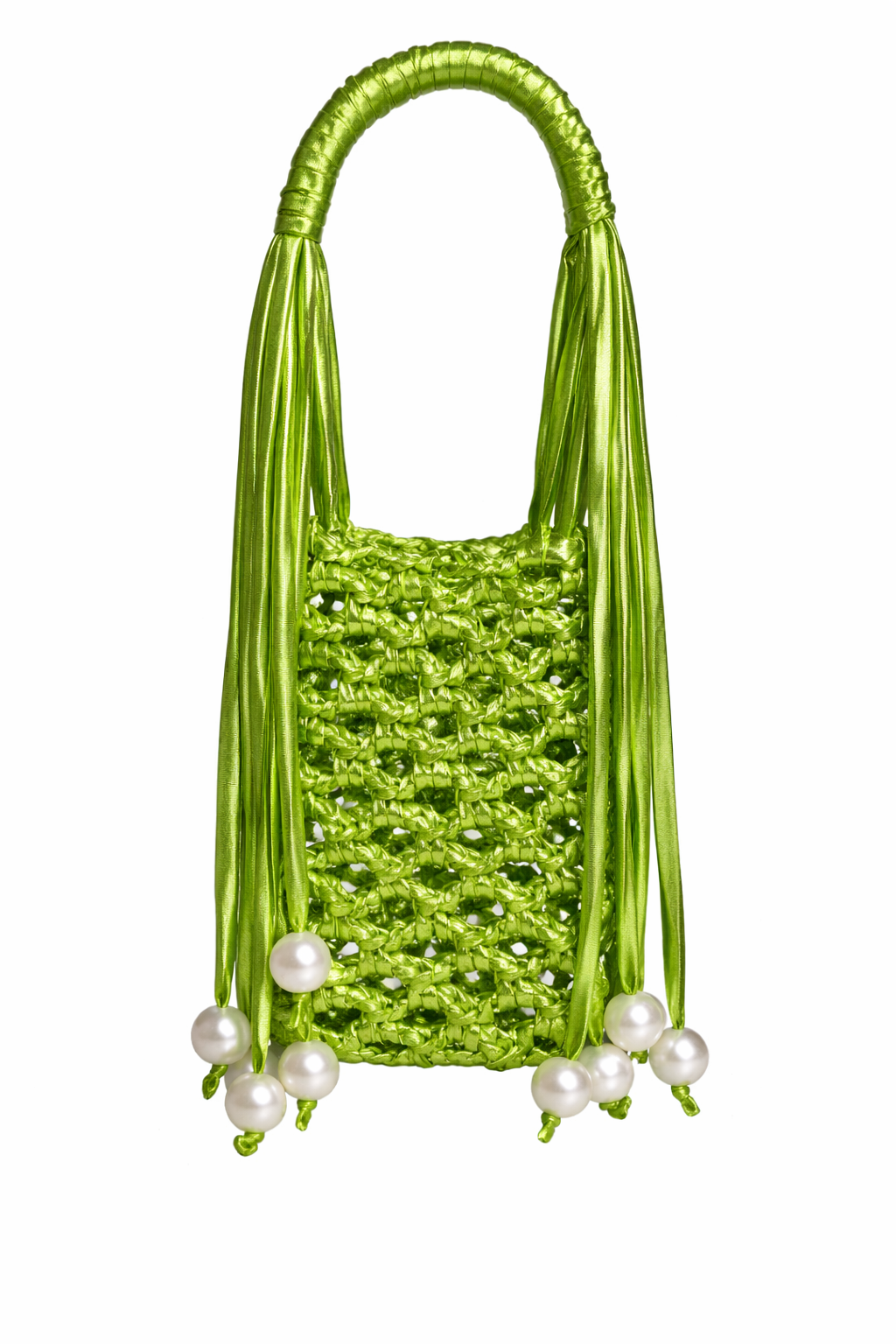 Lime Green Pearl Fringe Crochet Phone Sling