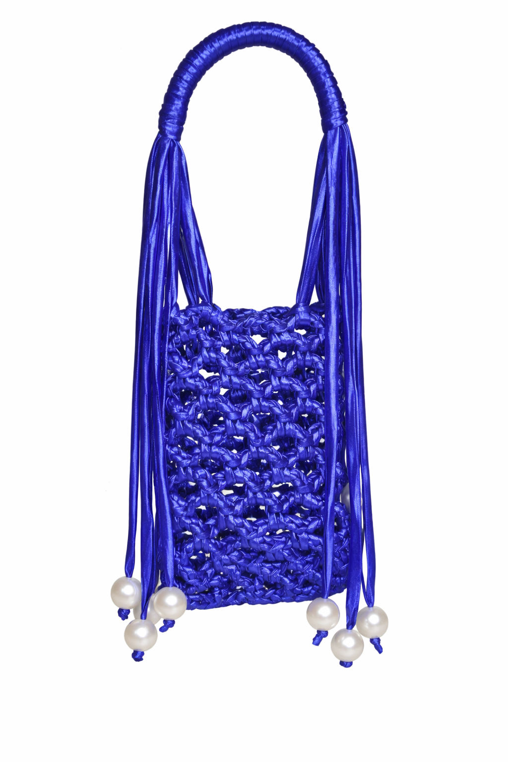Royal Blue Pearl Fringe Crochet Phone Sling