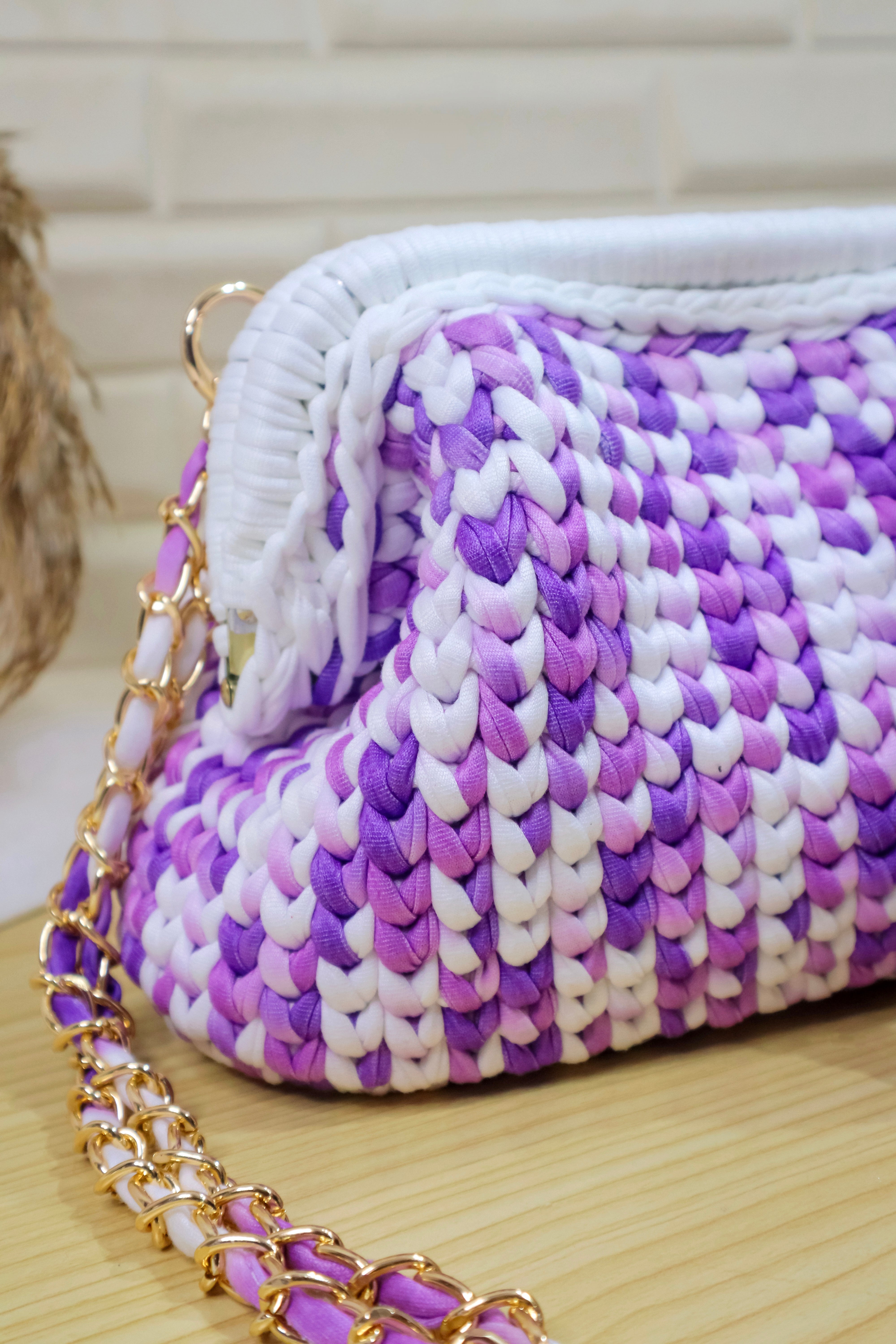 Lavender Haze Crochet Clutch with Chain Sling and Tassel