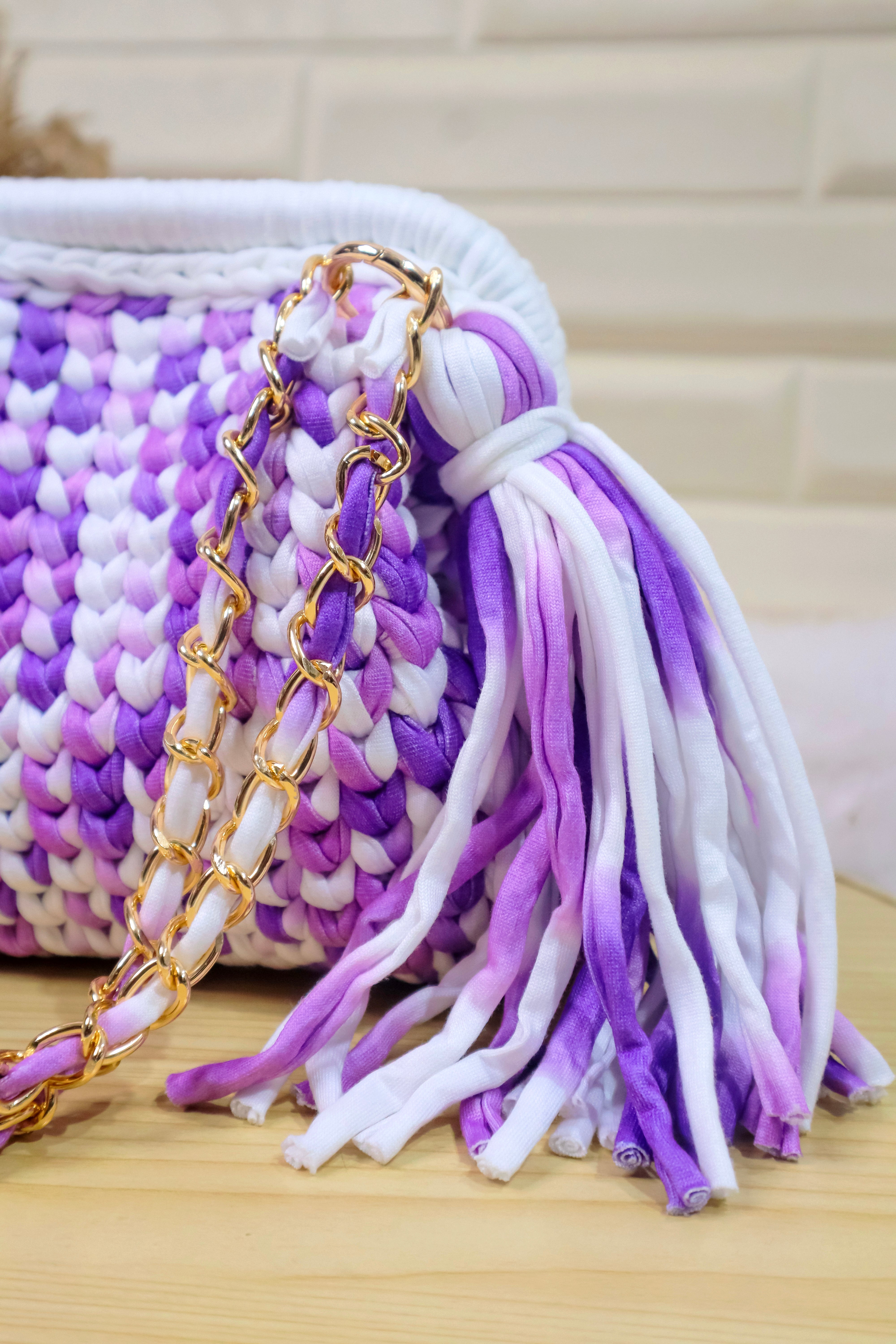 Lavender Haze Crochet Clutch with Chain Sling and Tassel
