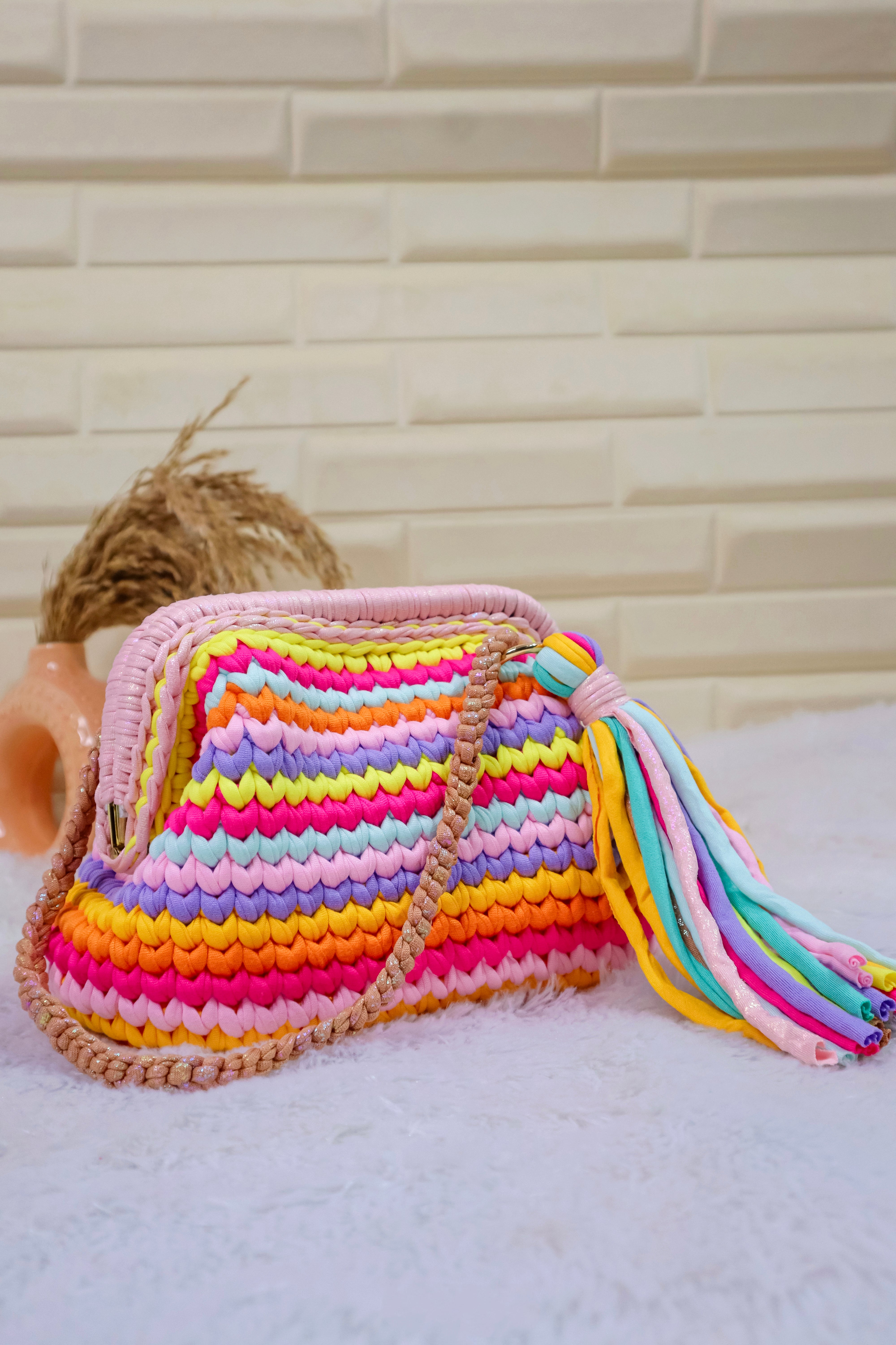 Handmade T-shirt Yarn Multicolor Clutch