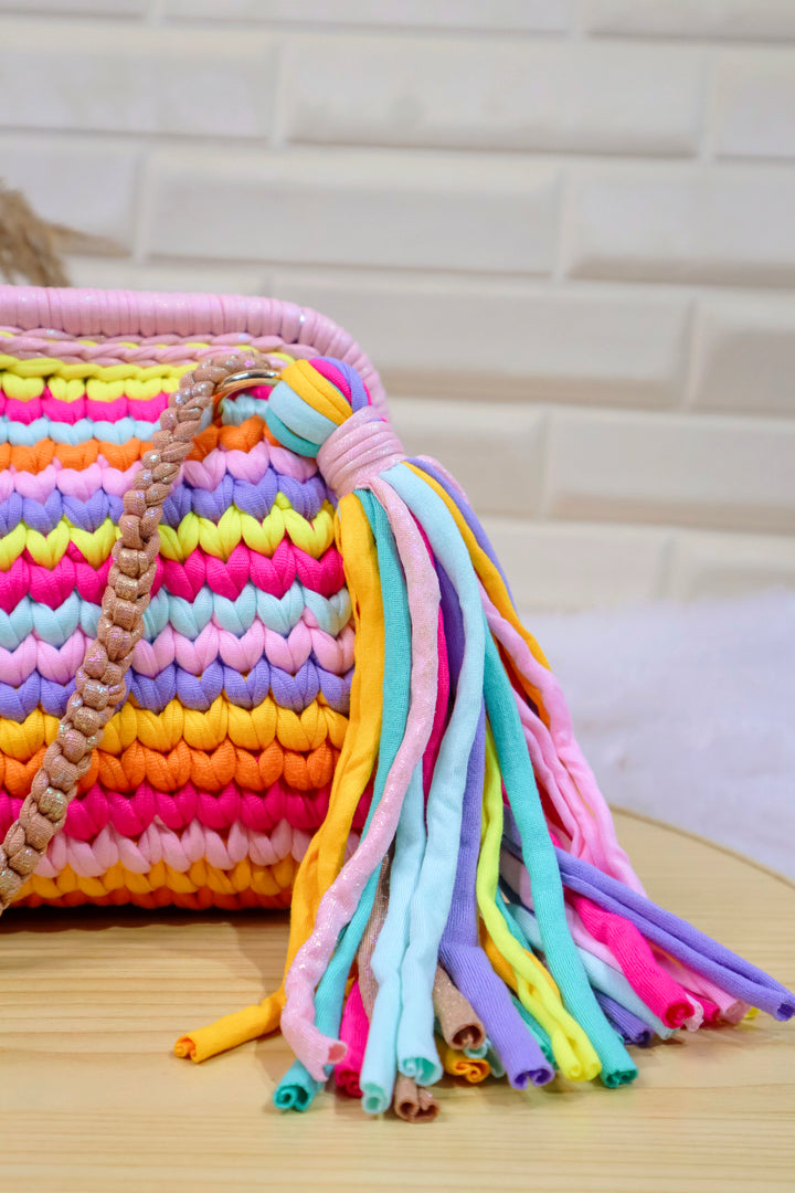 Handmade T-shirt Yarn Multicolor Clutch