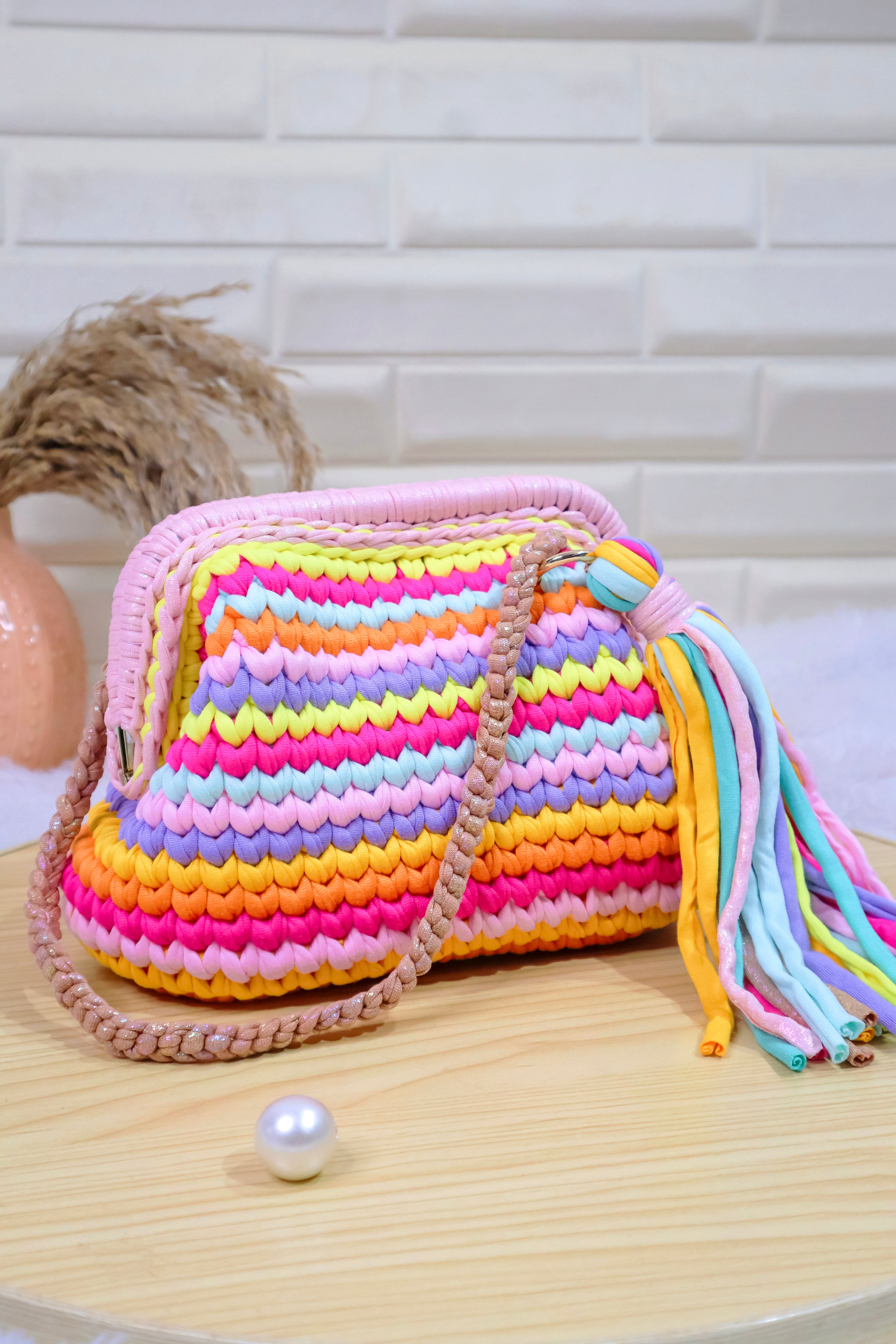 Handmade T-shirt Yarn Multicolor Clutch