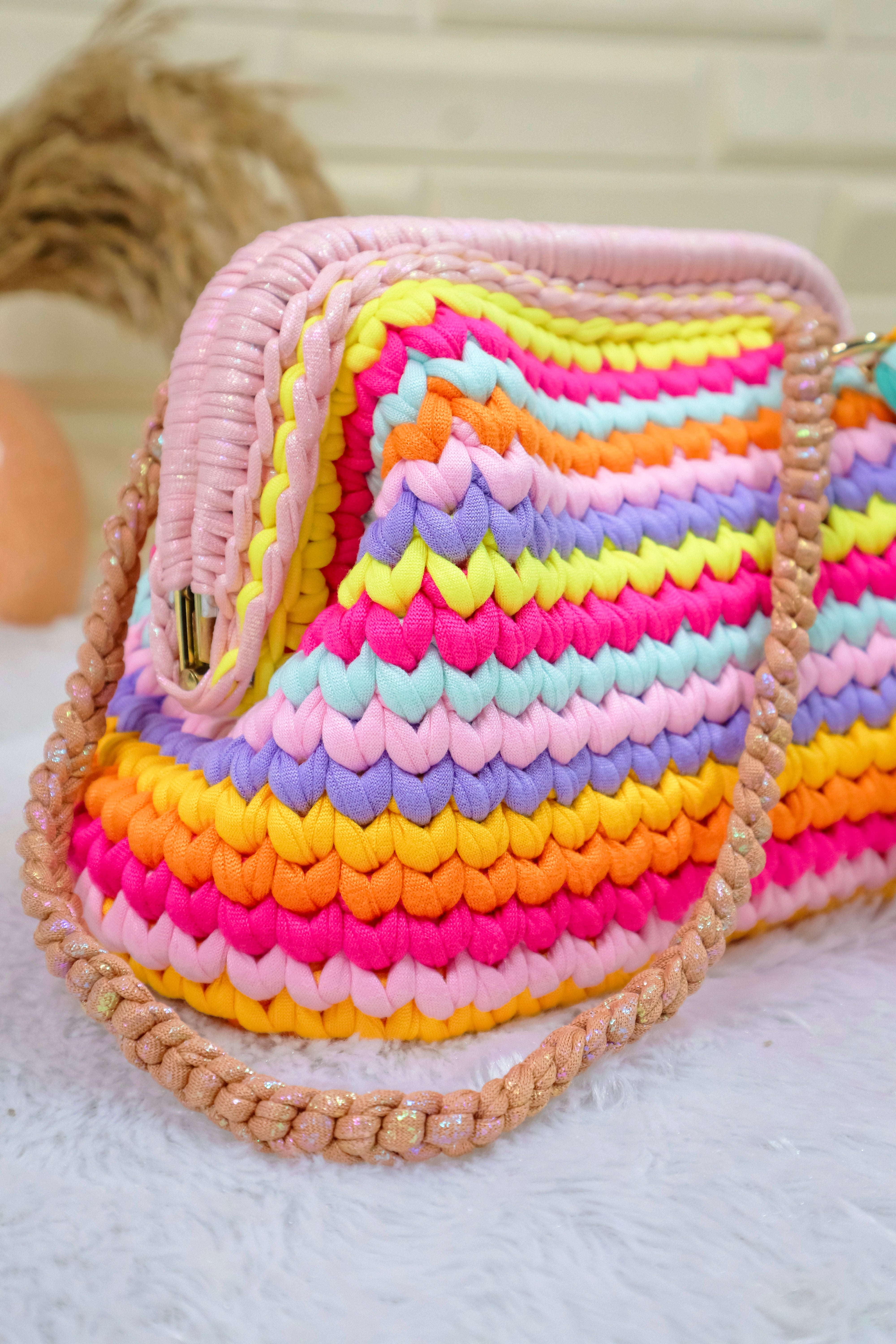 Handmade T-shirt Yarn Multicolor Clutch