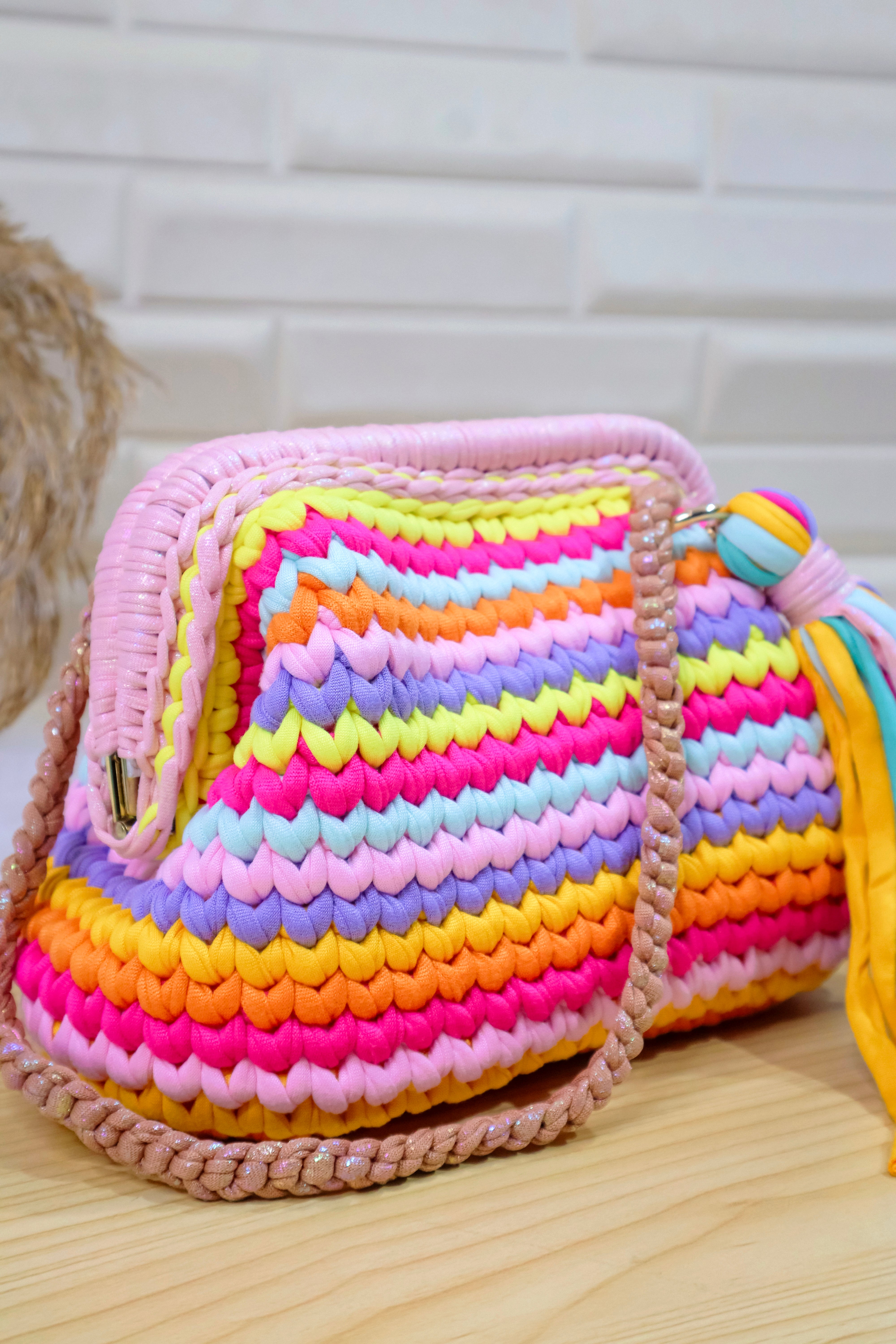 Handmade T-shirt Yarn Multicolor Clutch