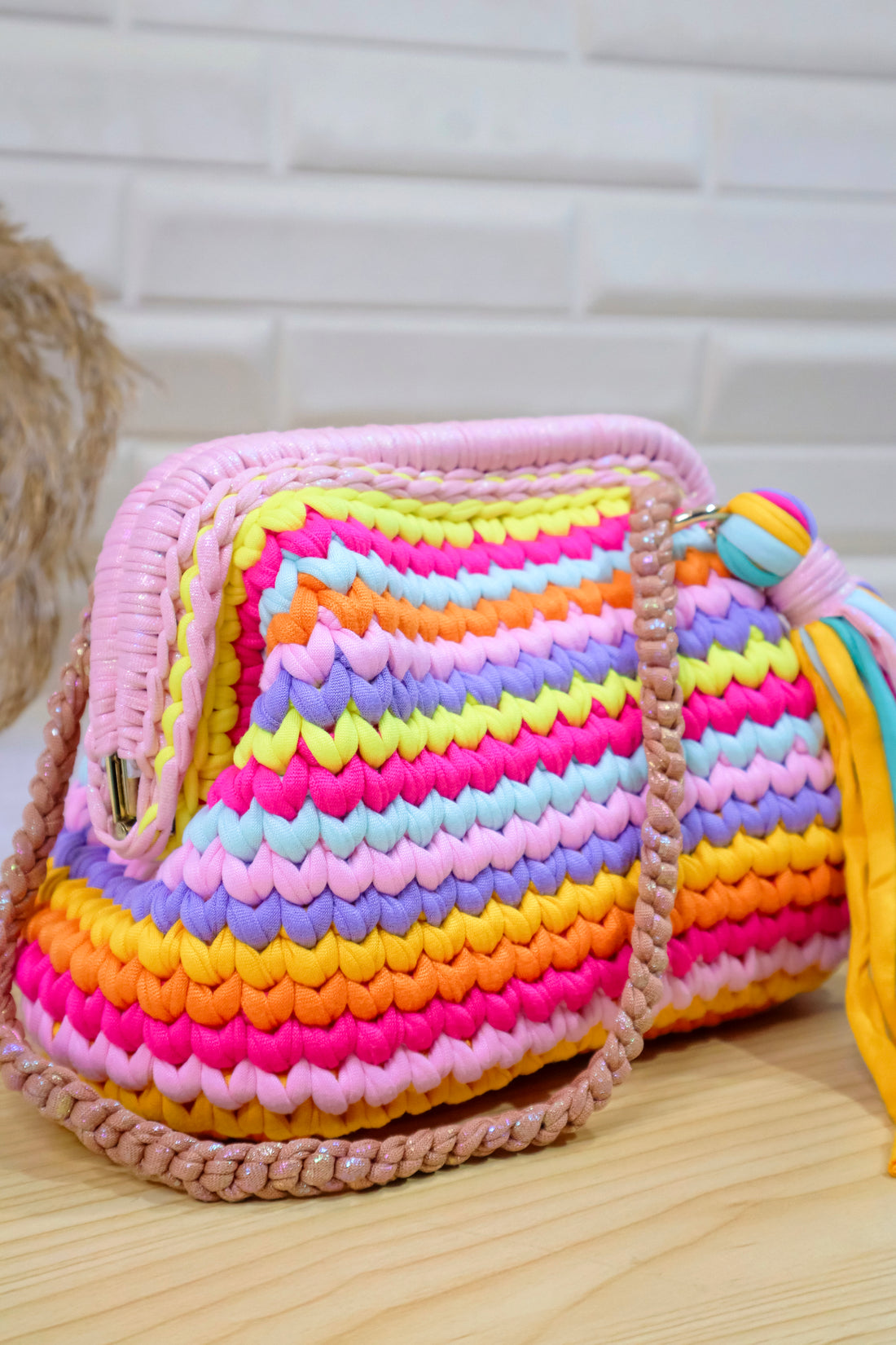 Handmade T-shirt Yarn Multicolor Clutch