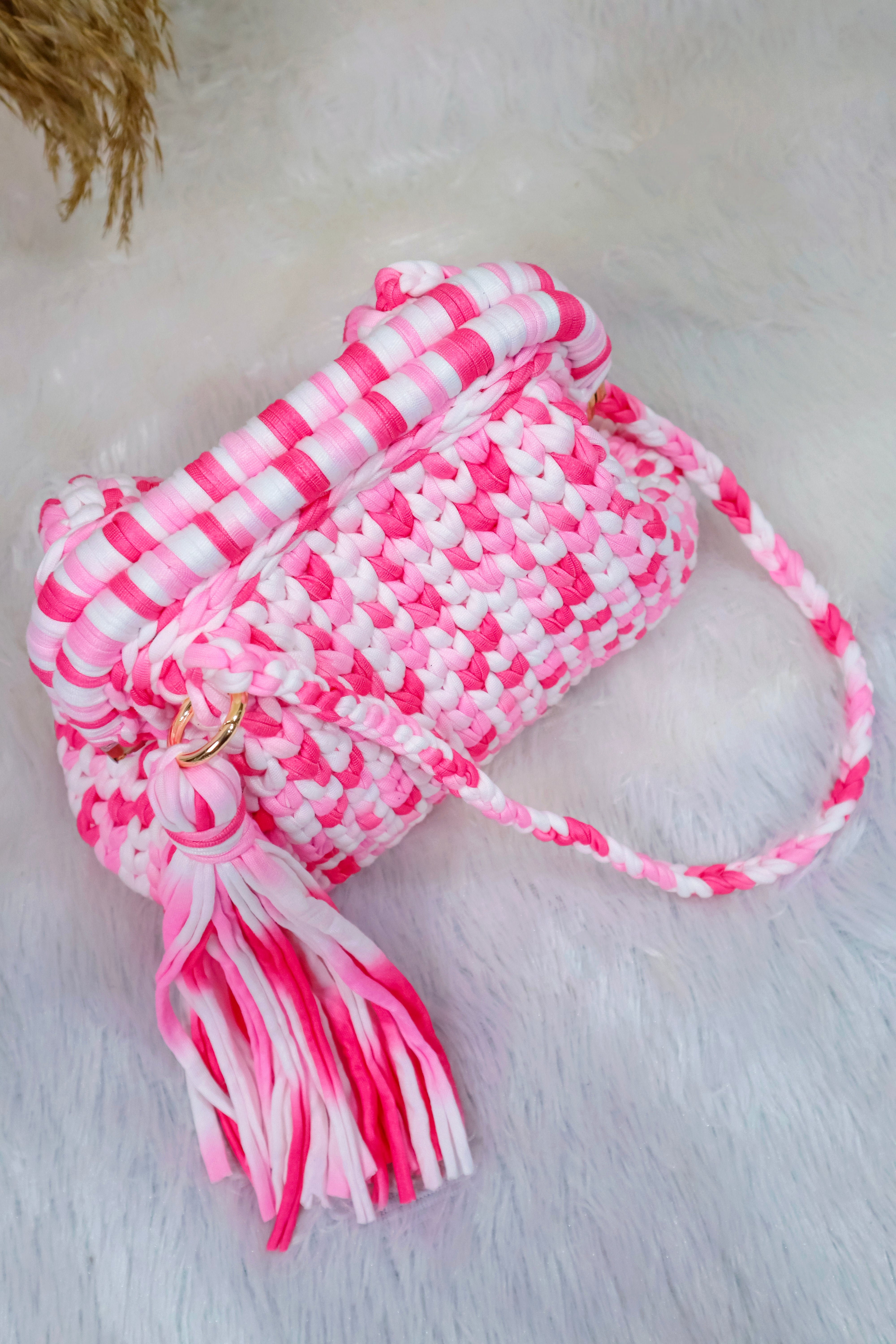 Cotton Candy Crochet Clutch with Sling and Tassel