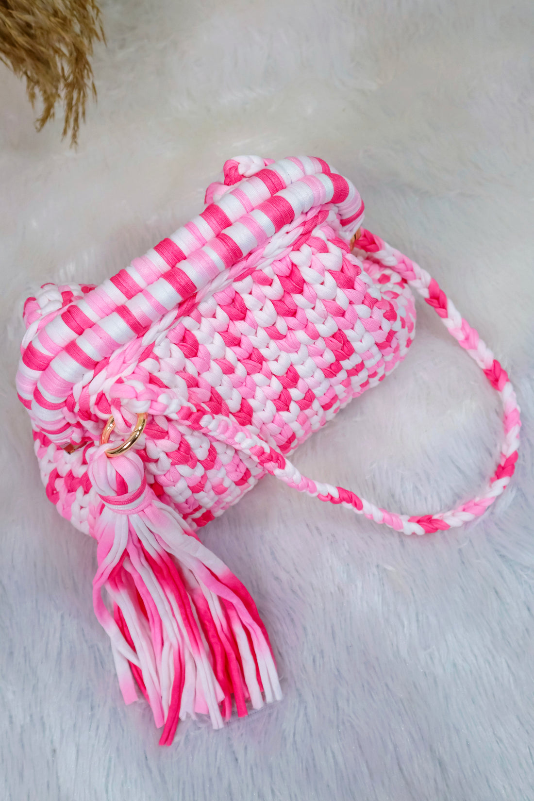 Cotton Candy Crochet Clutch with Sling and Tassel