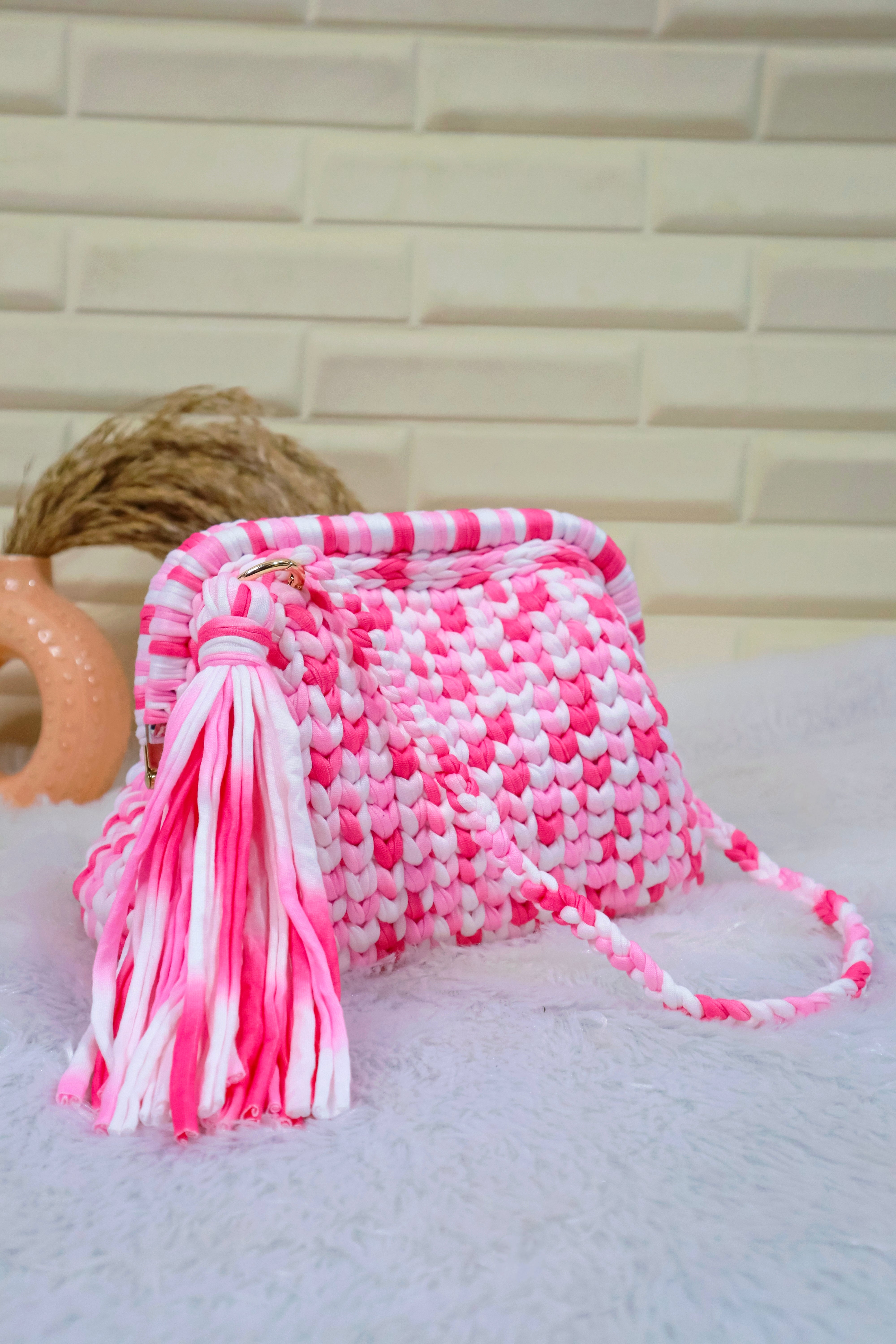 Cotton Candy Crochet Clutch with Sling and Tassel