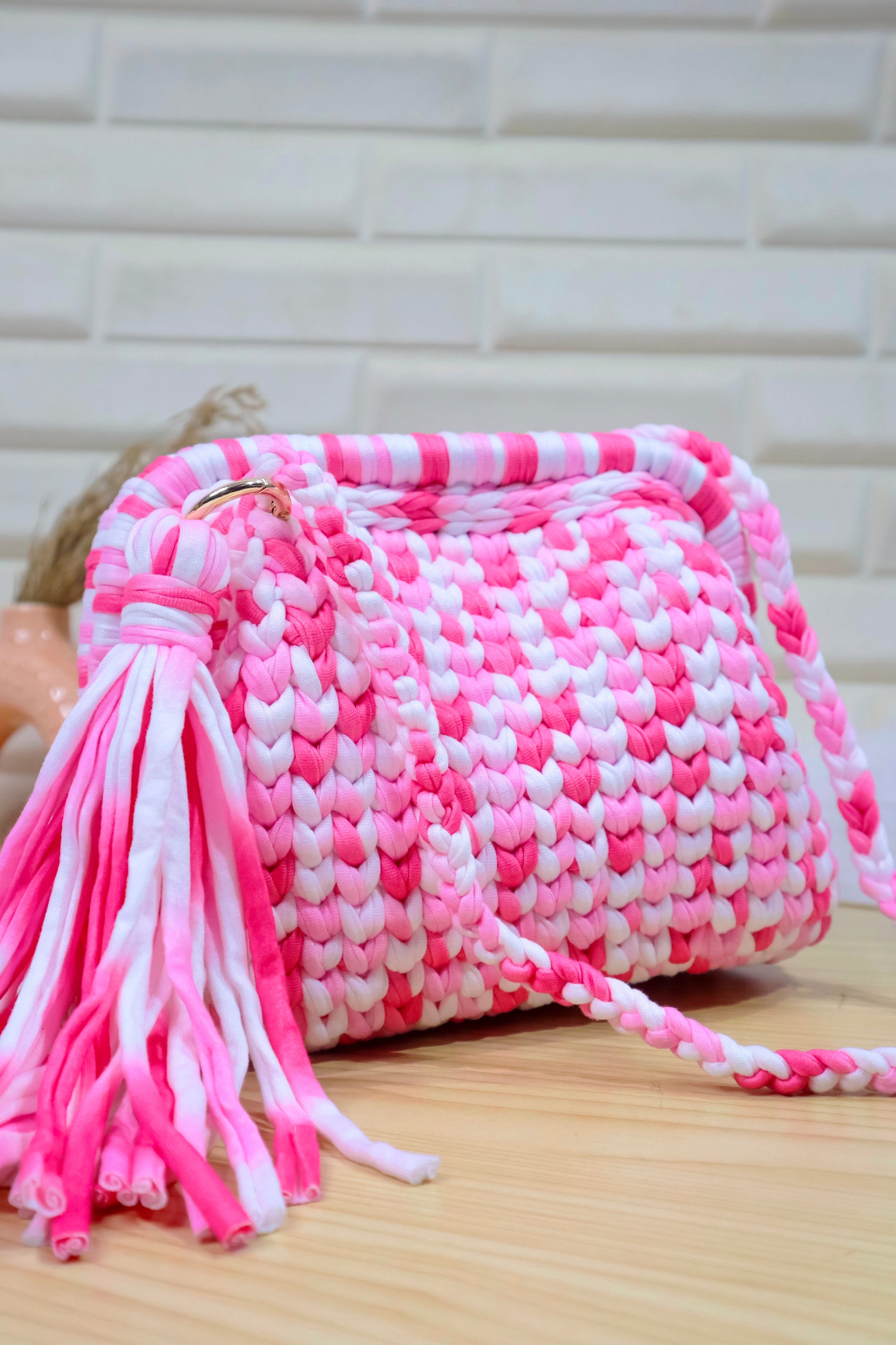 Cotton Candy Crochet Clutch with Sling and Tassel