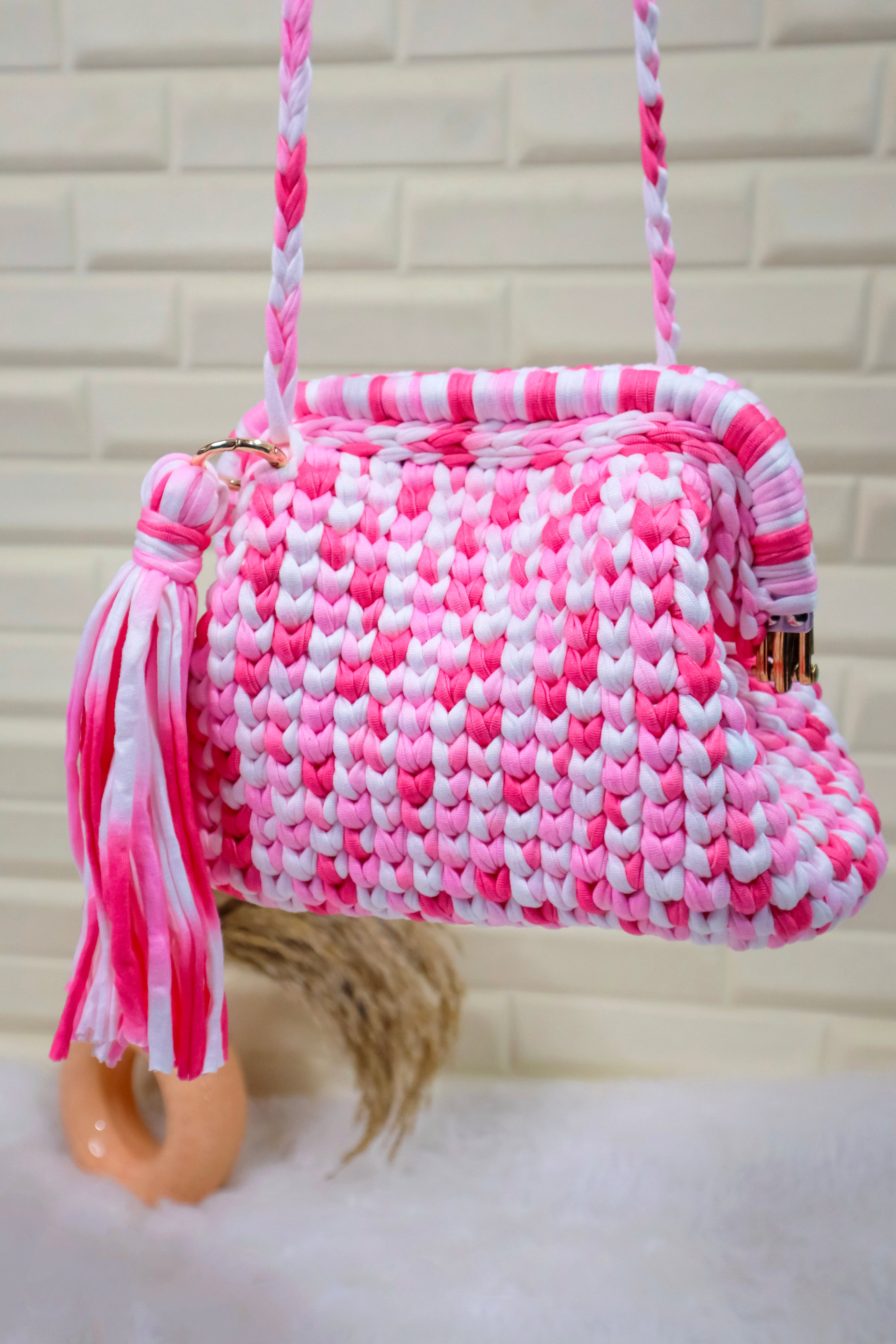 Cotton Candy Crochet Clutch with Sling and Tassel