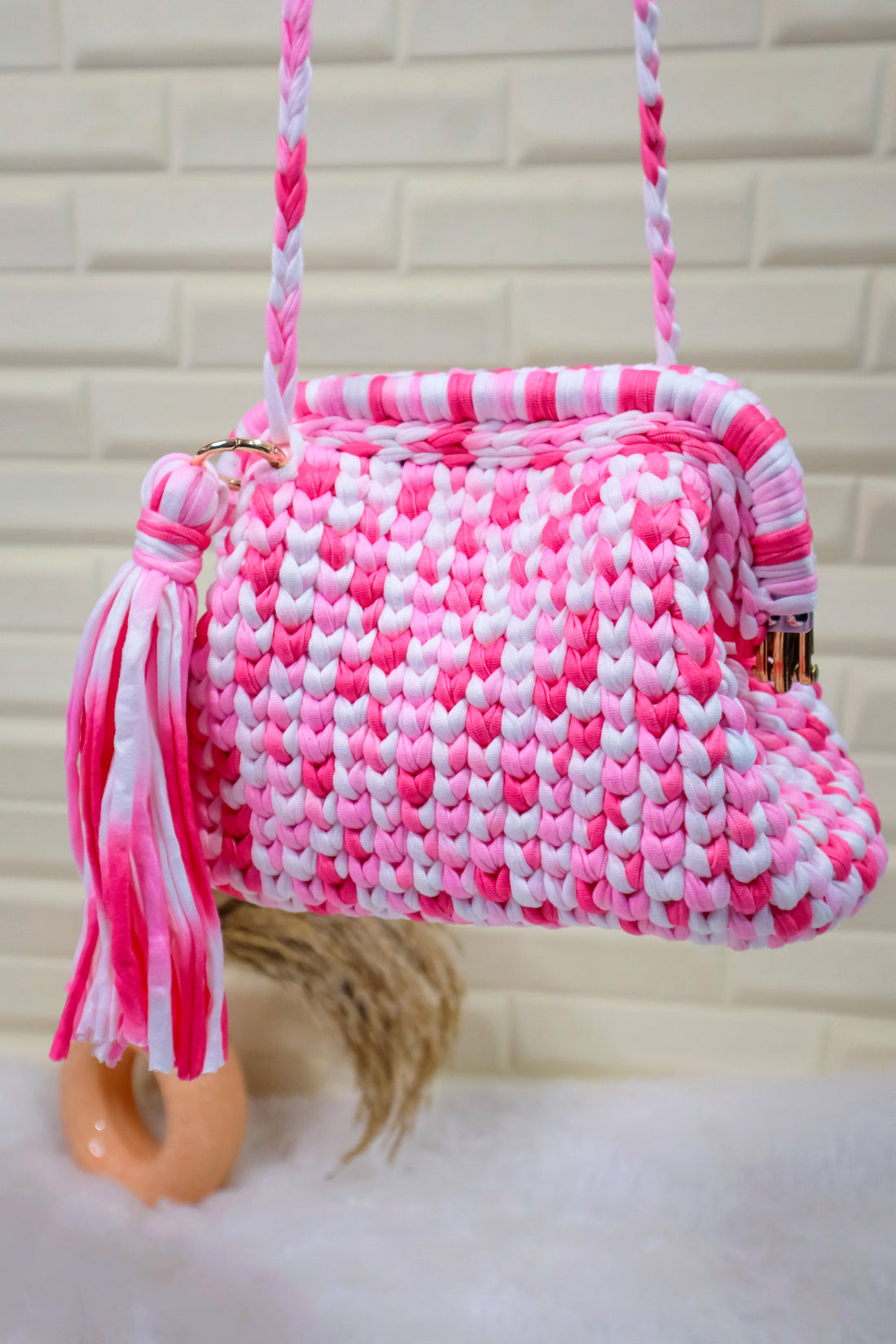 Cotton Candy Crochet Clutch with Sling and Tassel