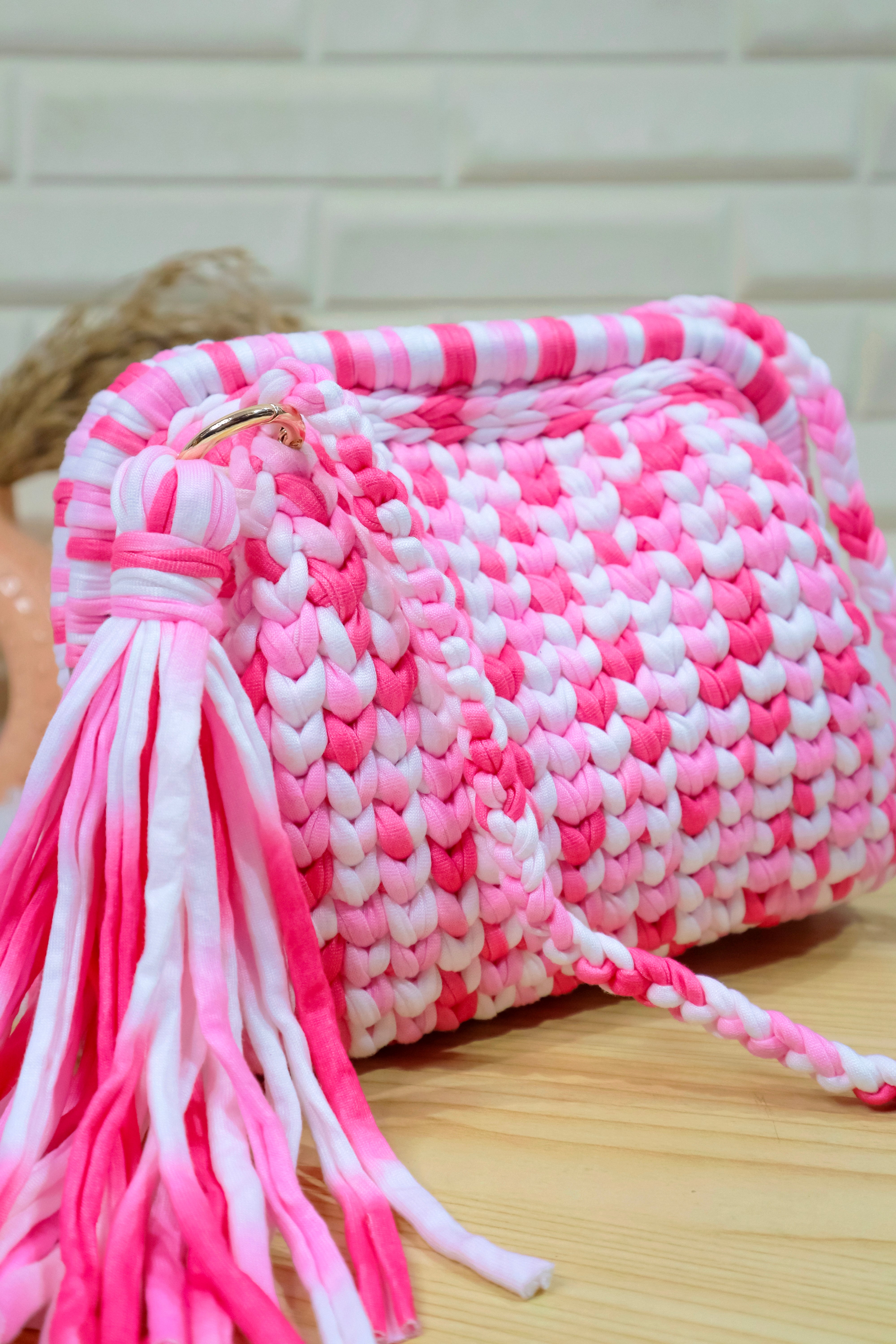 Cotton Candy Crochet Clutch with Sling and Tassel