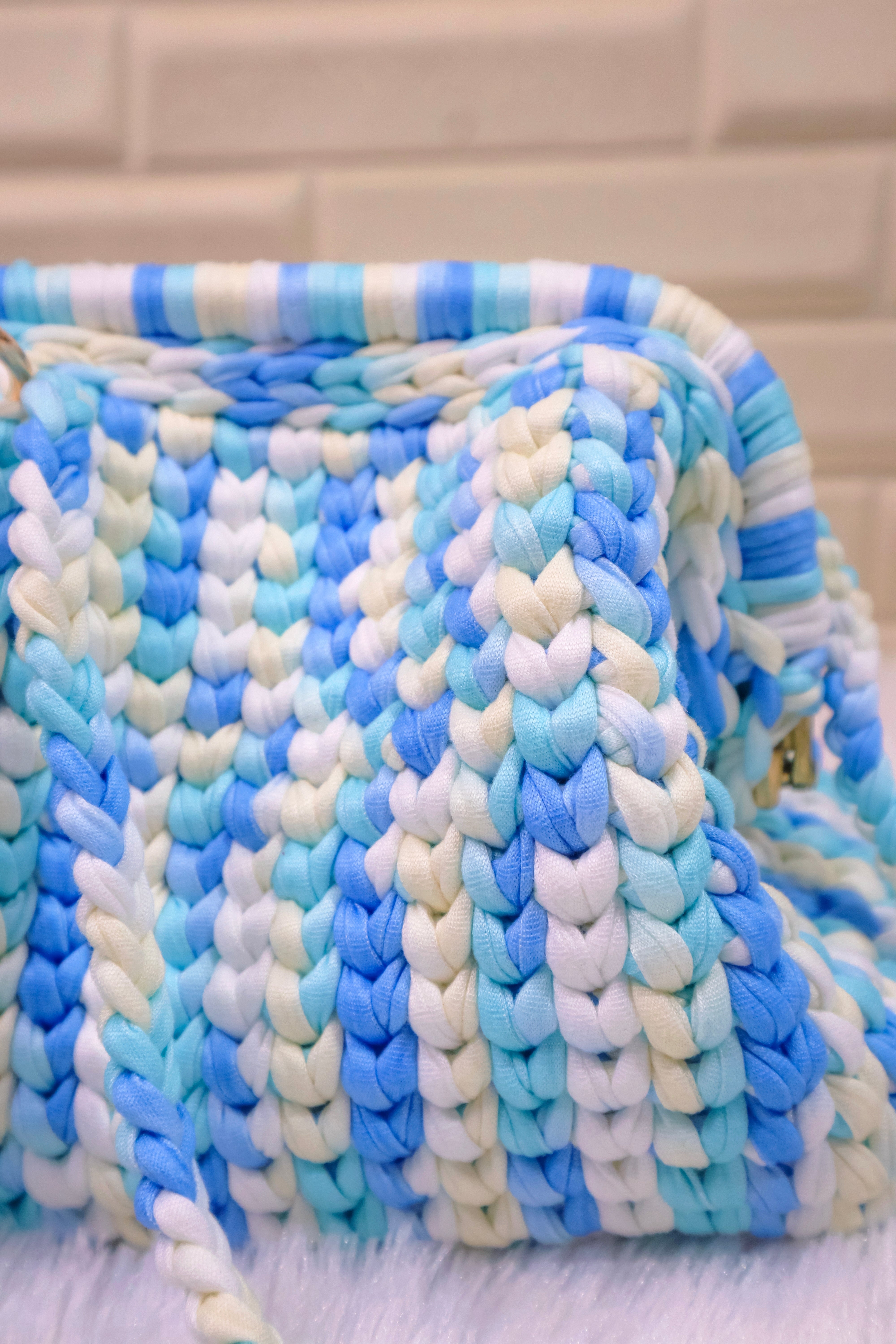 Blue Lagoon Crochet Clutch with Sling and Tassel