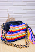 Carnival Stripe Crochet Clutch with Chain Sling and Tassel