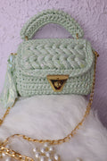 Soft Mint Green Metallic Crochet Bag