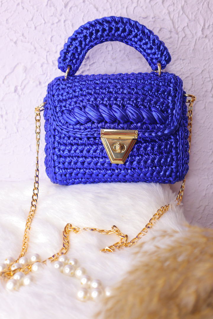 Regal Royal Blue Metallic Crochet Bag