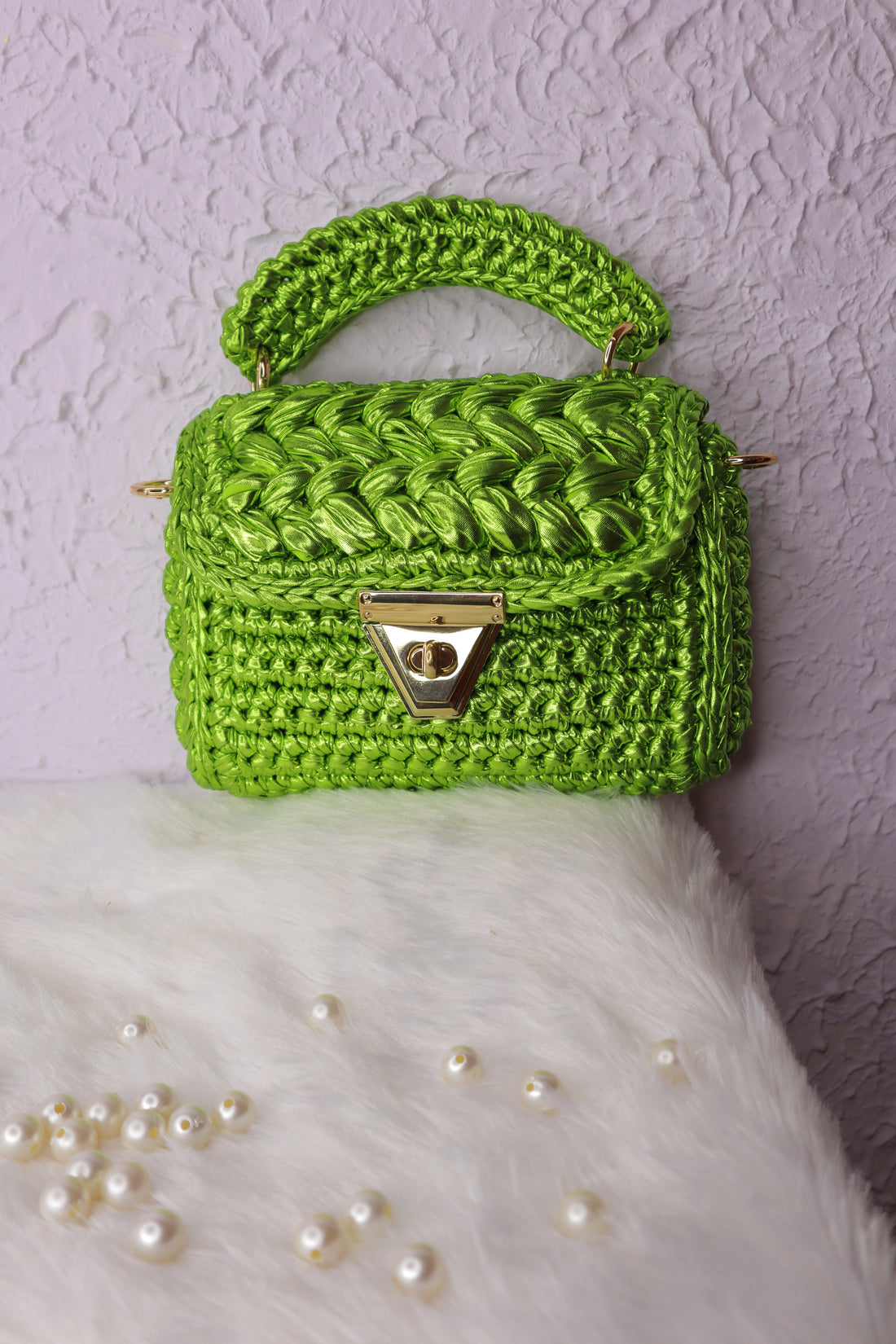 Vibrant Green Metallic Crochet Bag