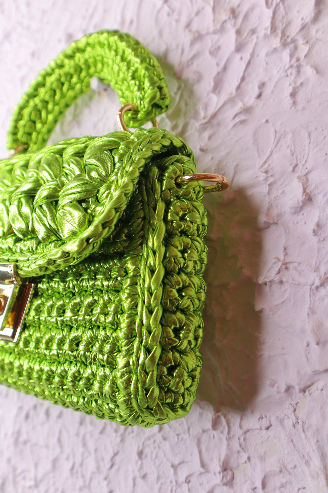 Vibrant Green Metallic Crochet Bag