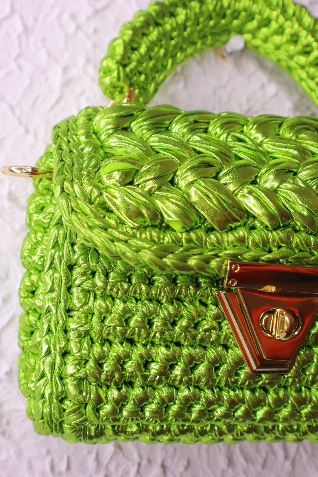 Vibrant Green Metallic Crochet Bag