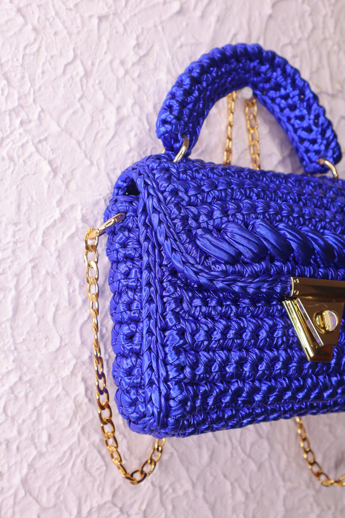 Regal Royal Blue Metallic Crochet Bag