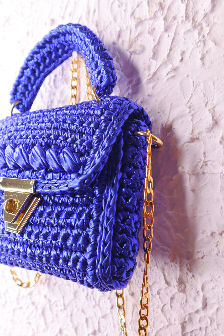 Regal Royal Blue Metallic Crochet Bag