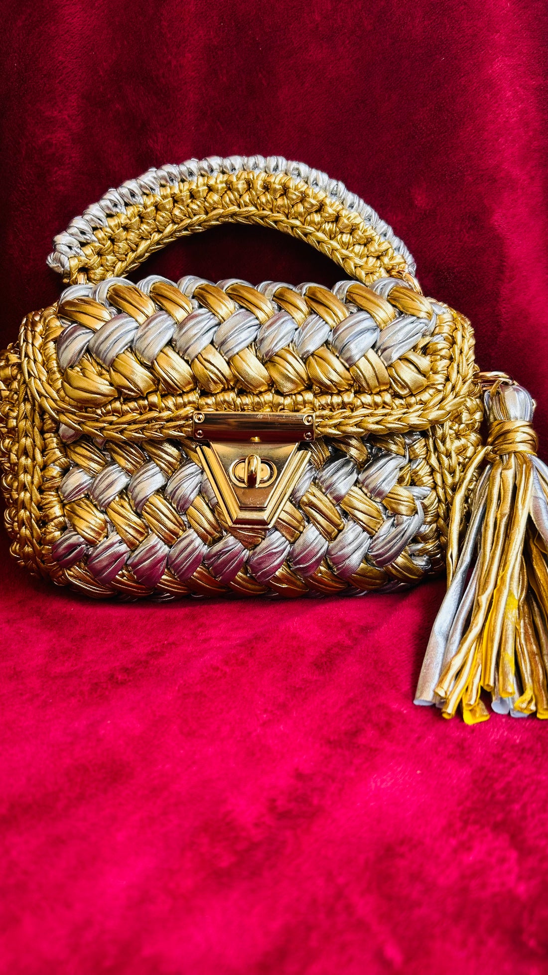 Gold & Silver Luxe Handwoven Crochet Bag