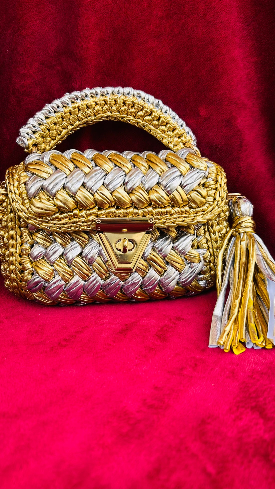 Gold & Silver Luxe Handwoven Crochet Bag