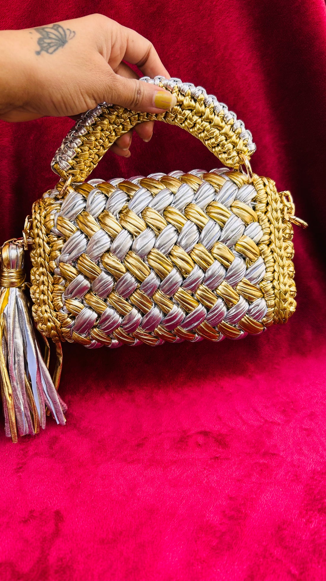 Gold & Silver Luxe Handwoven Crochet Bag