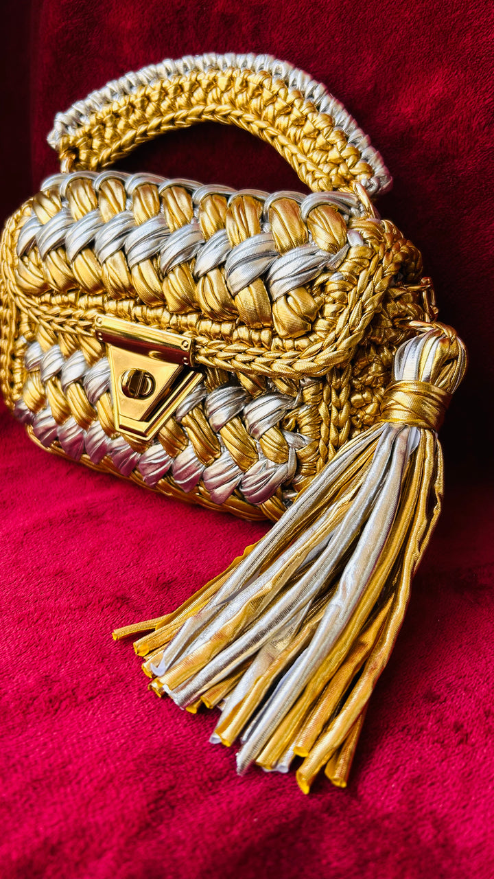 Gold & Silver Luxe Handwoven Crochet Bag