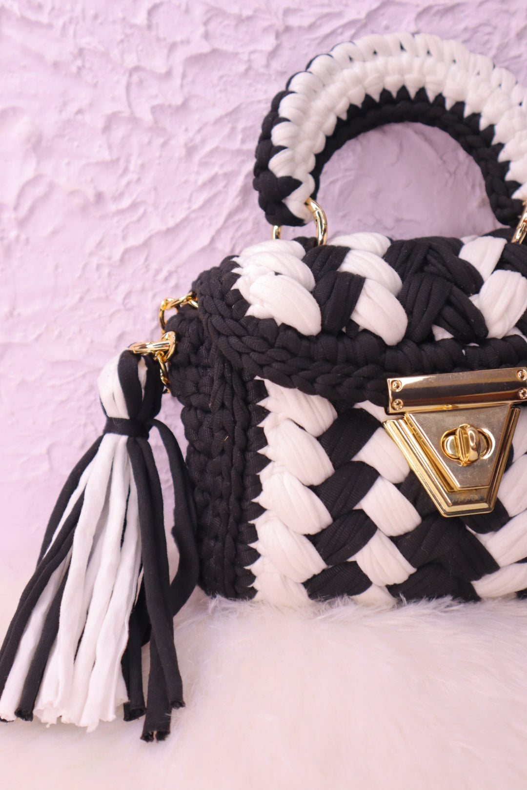 Monochrome Grace Multicolor Crochet Bag