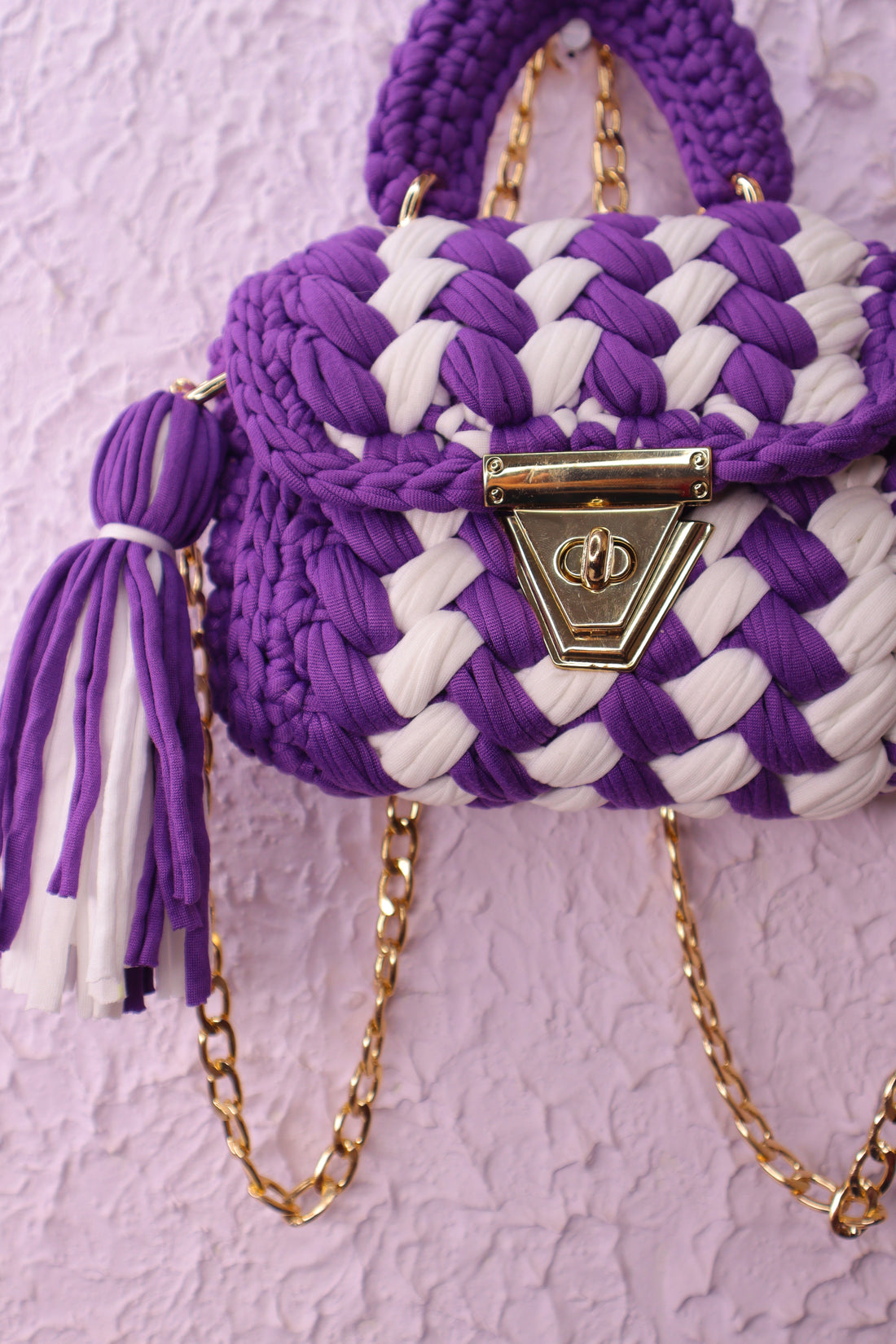 Lavender White Multicolor Crotchet Bag