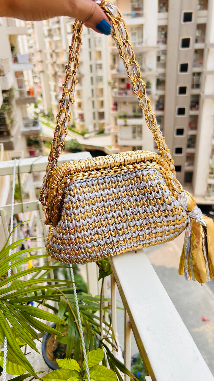 Golden & Silver Luxe Metallic Crochet Clutch