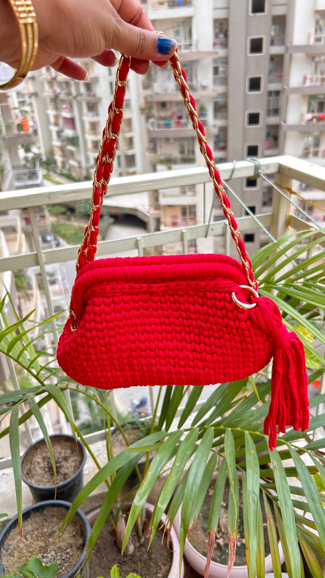 Handmade T-Shirt Yarn Red Clutch
