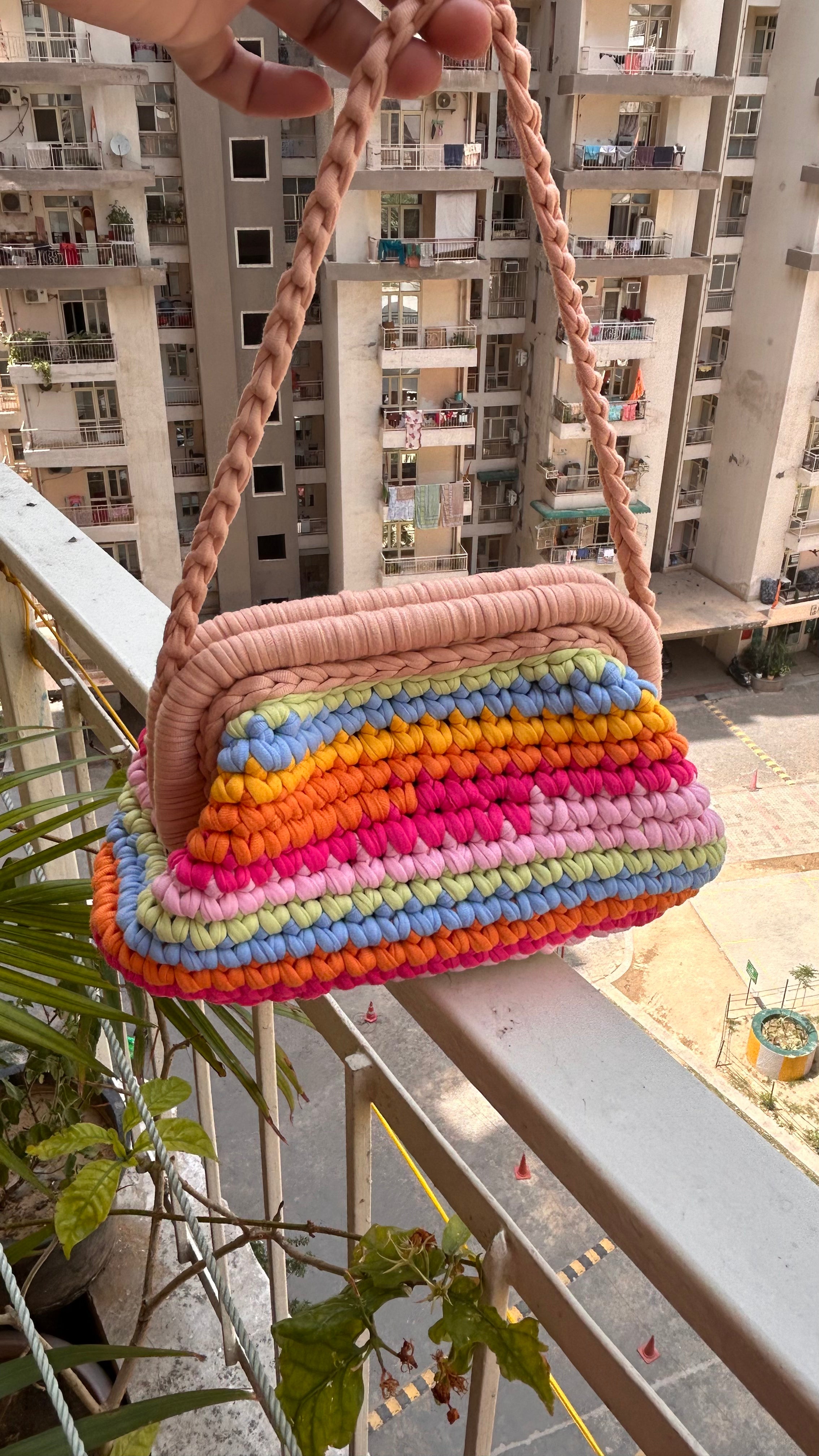 Handmade T-shirt Yarn Multicolor Clutch