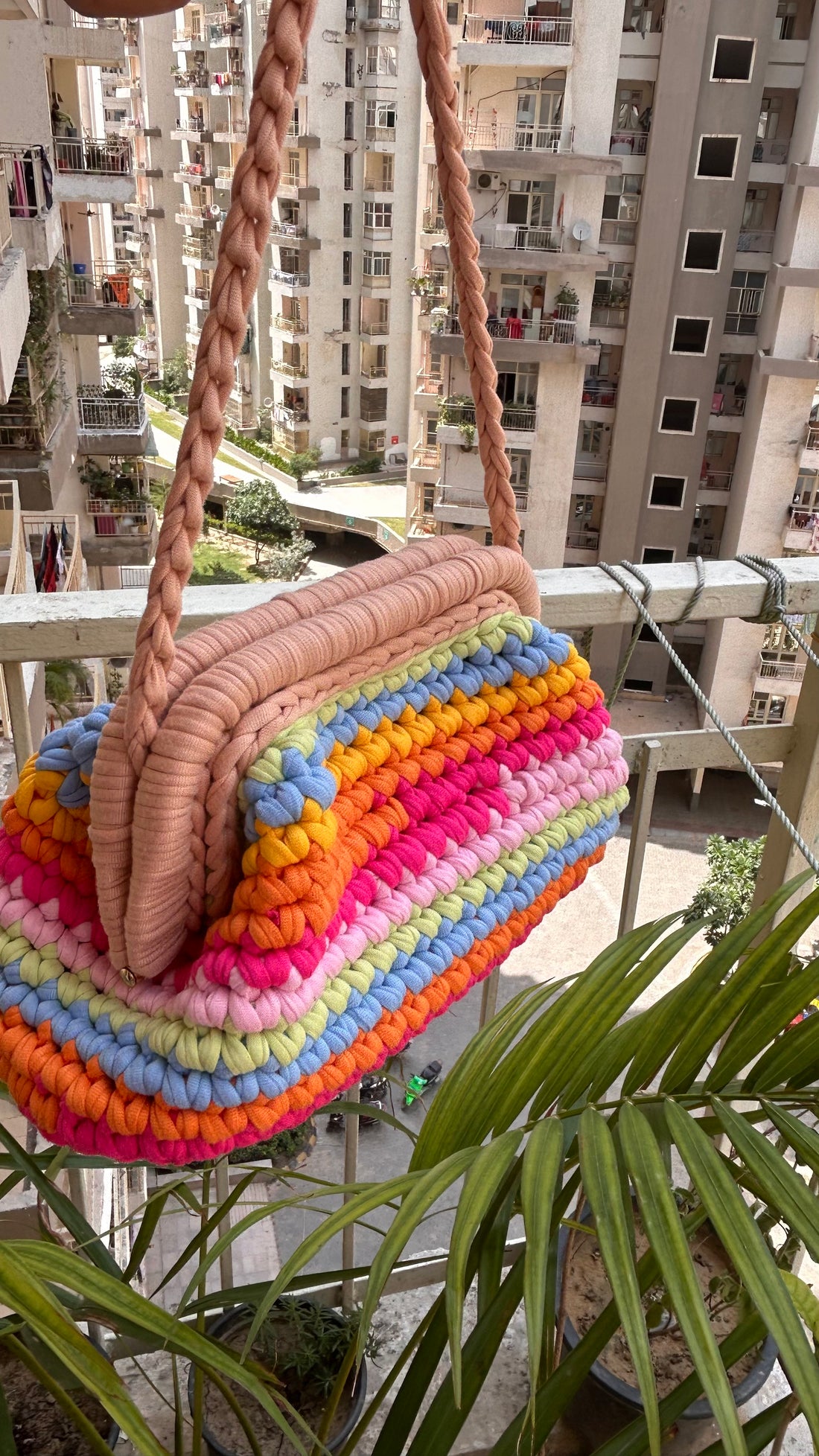 Handmade T-shirt Yarn Multicolor Clutch
