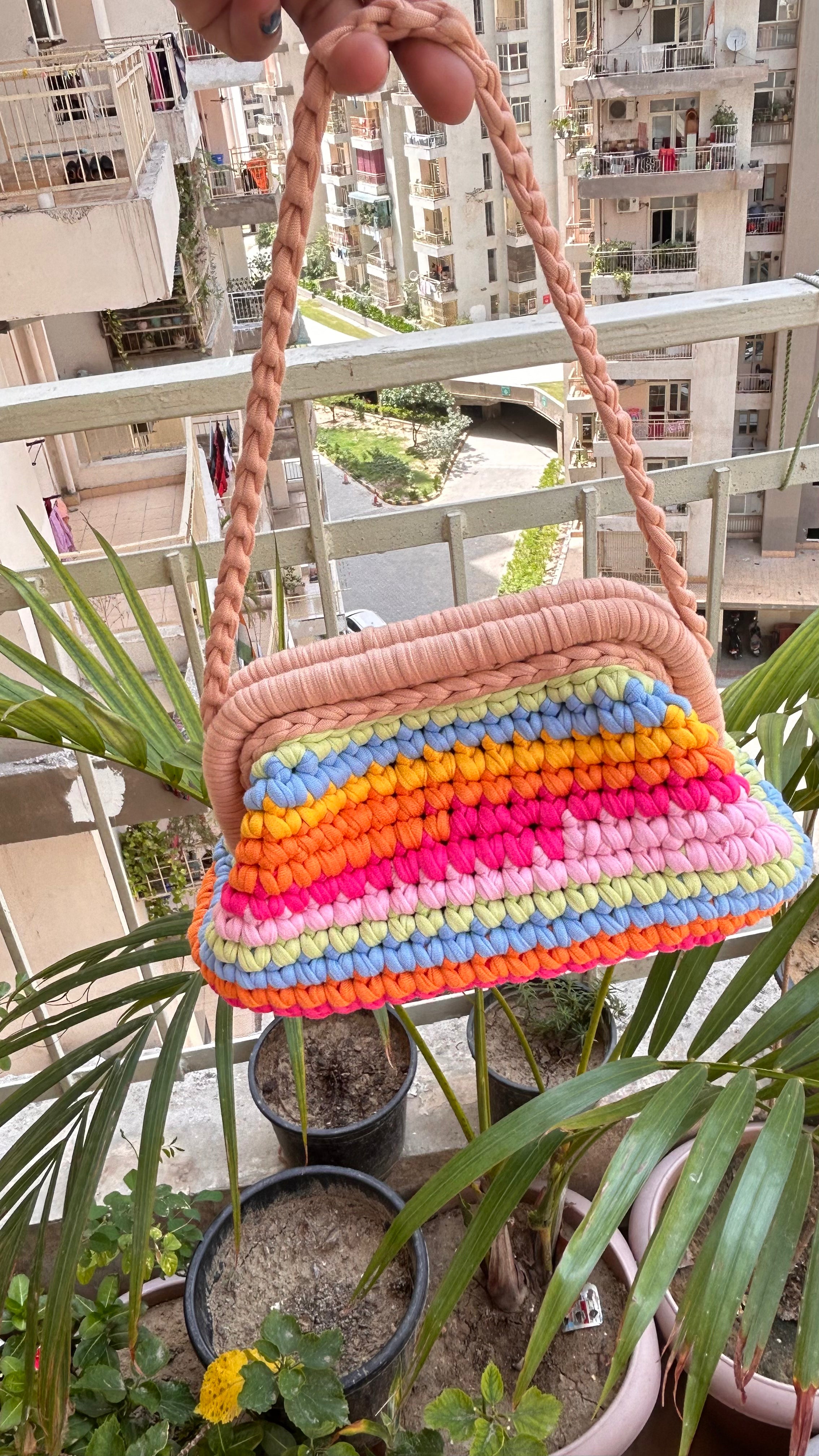 Handmade T-shirt Yarn Multicolor Clutch