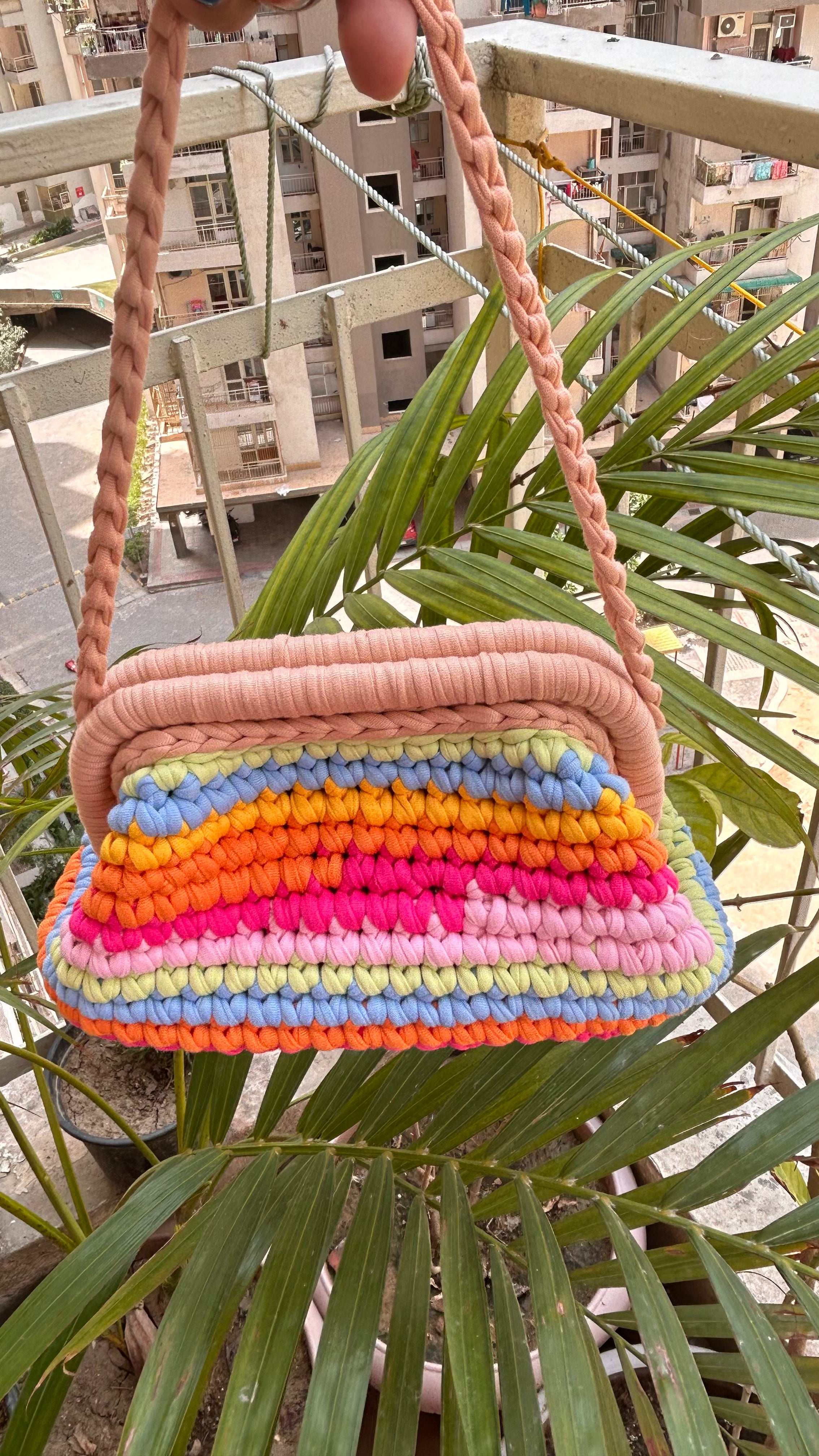 Handmade T-shirt Yarn Multicolor Clutch
