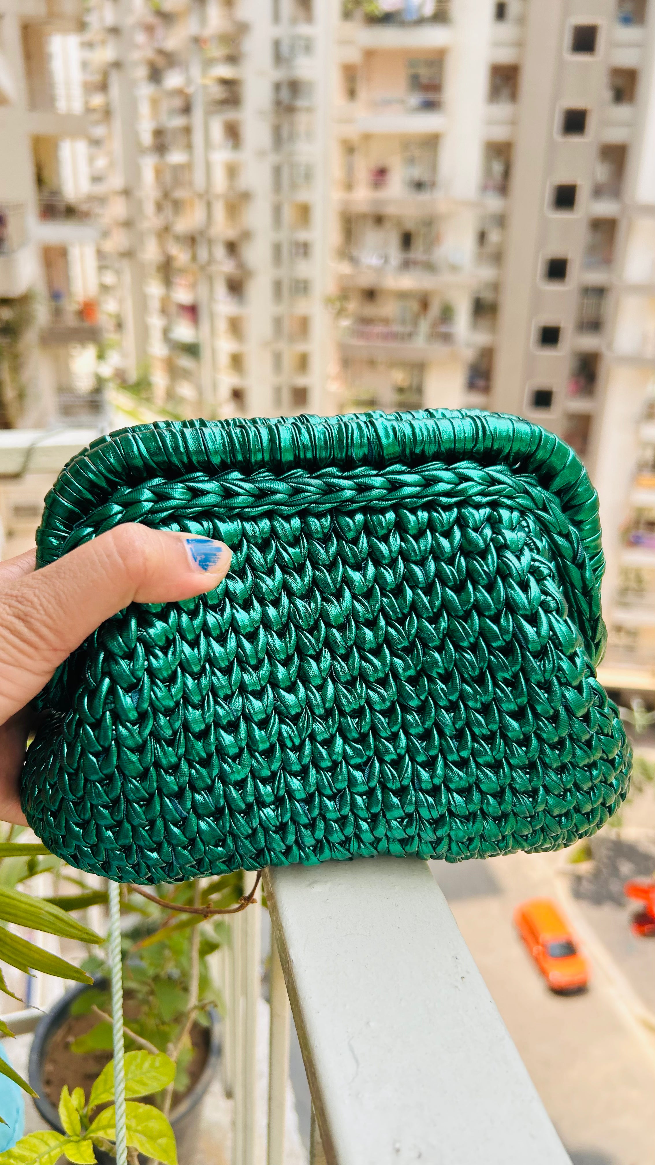Metallic Green Luxe Crochet Clutch