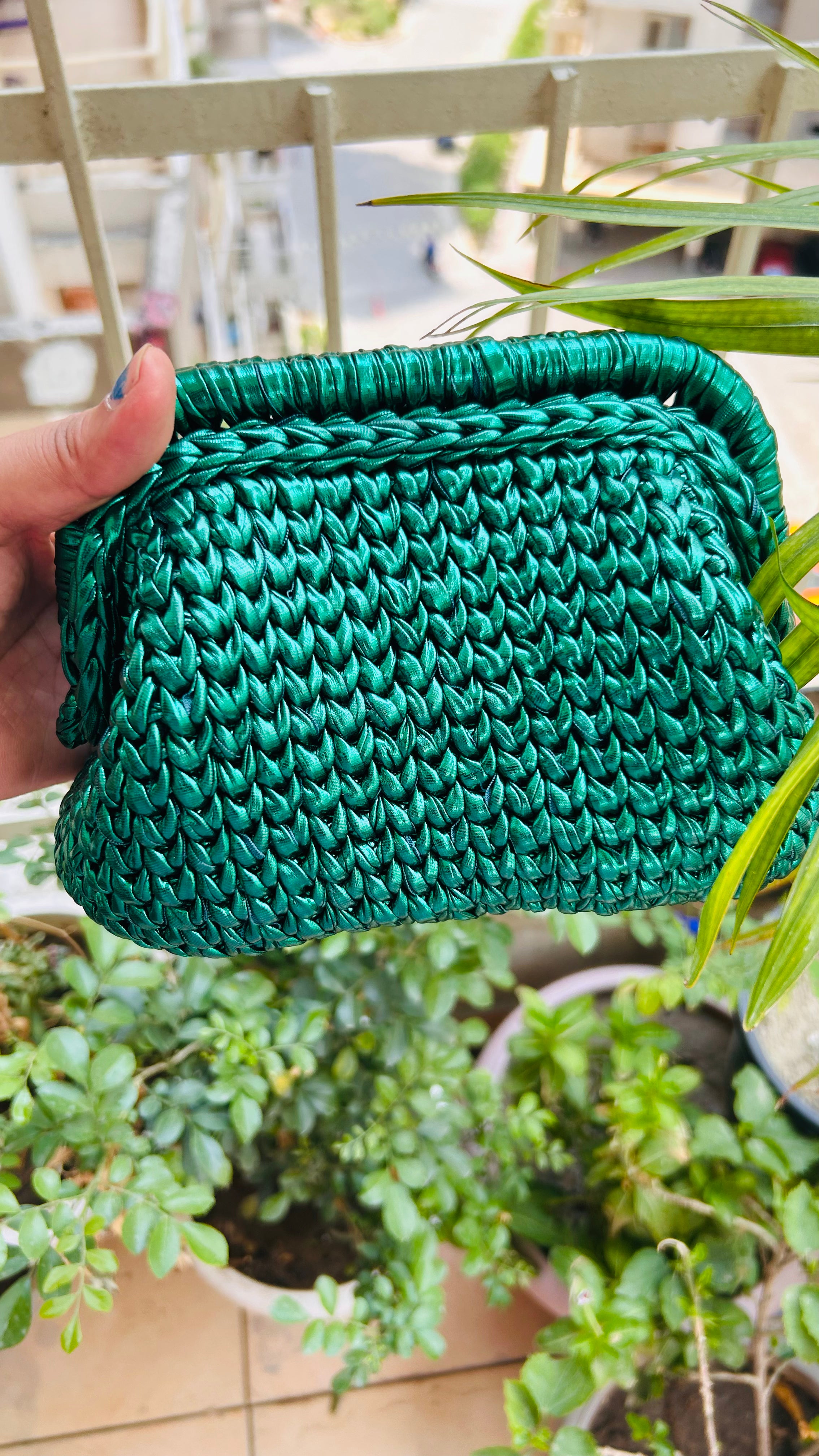 Metallic Green Luxe Crochet Clutch