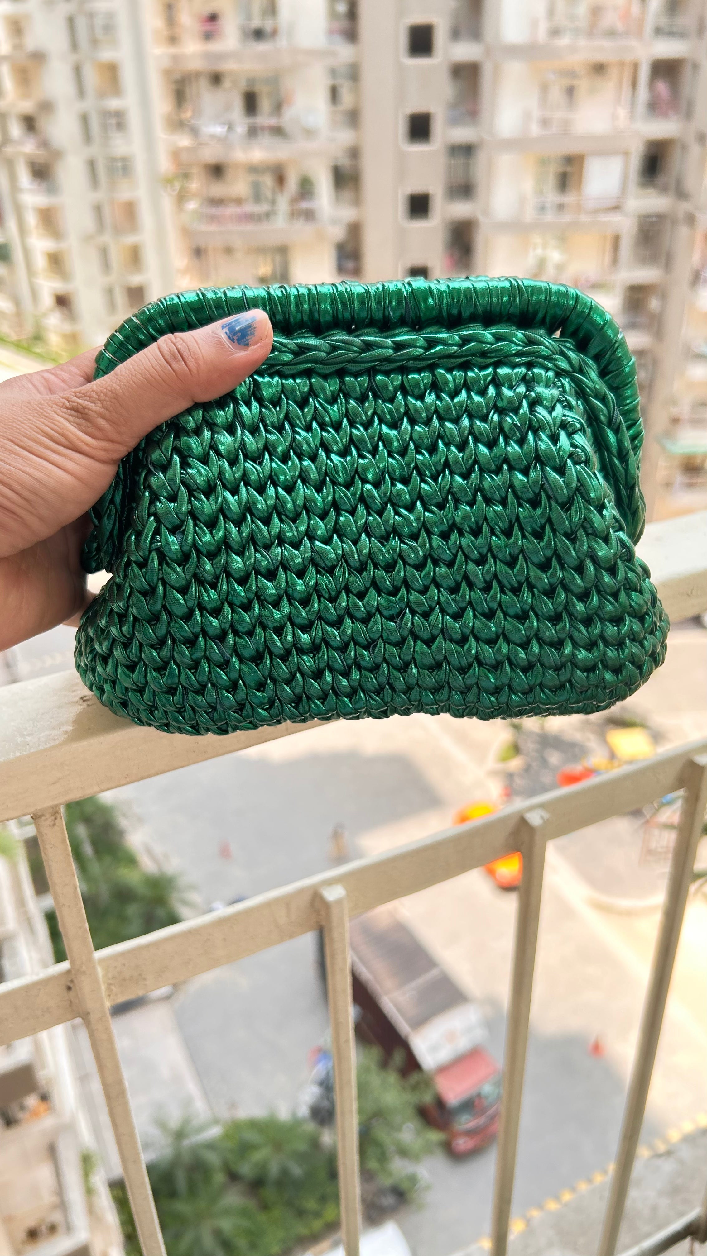 Metallic Green Luxe Crochet Clutch