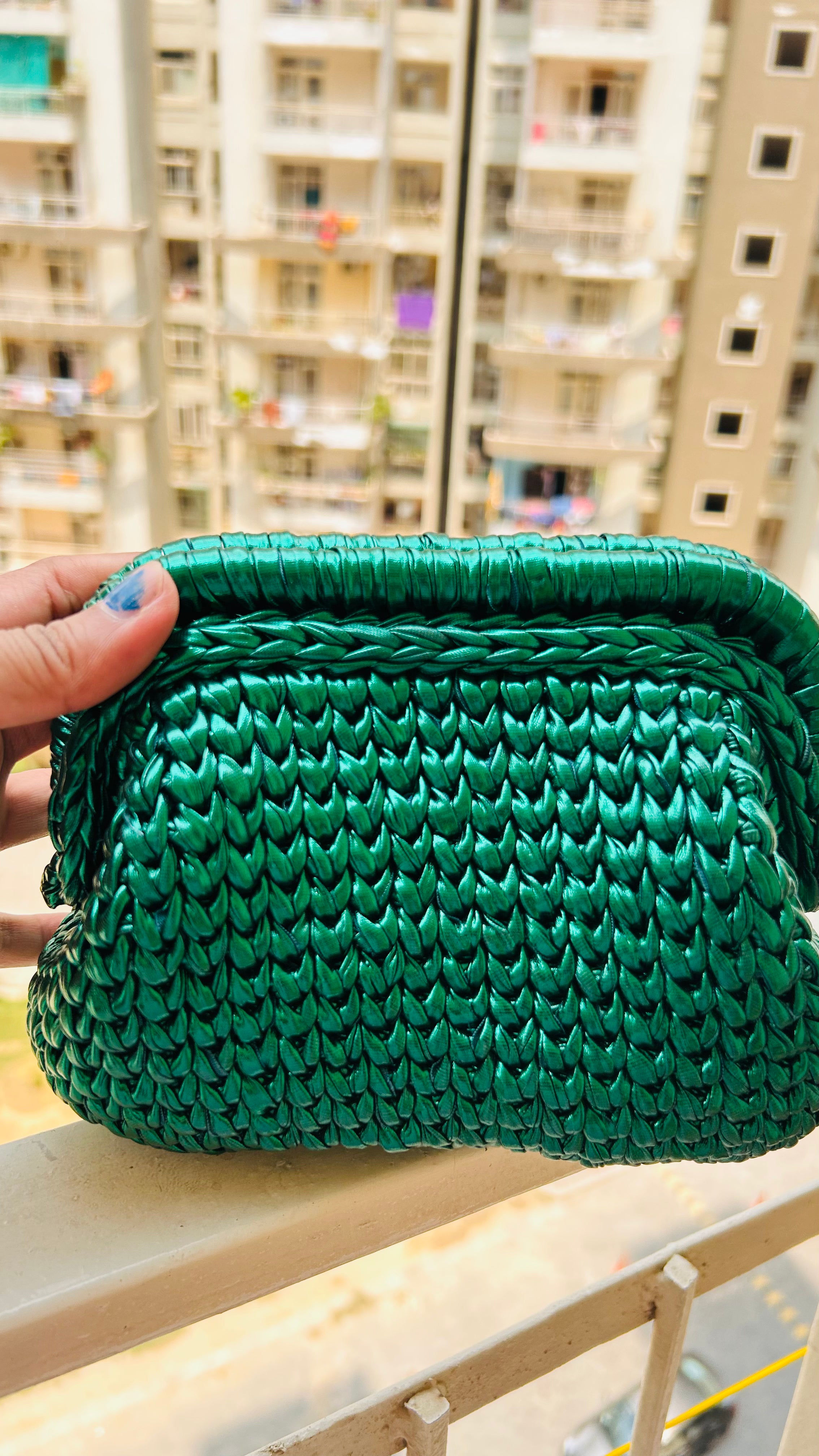 Metallic Green Luxe Crochet Clutch