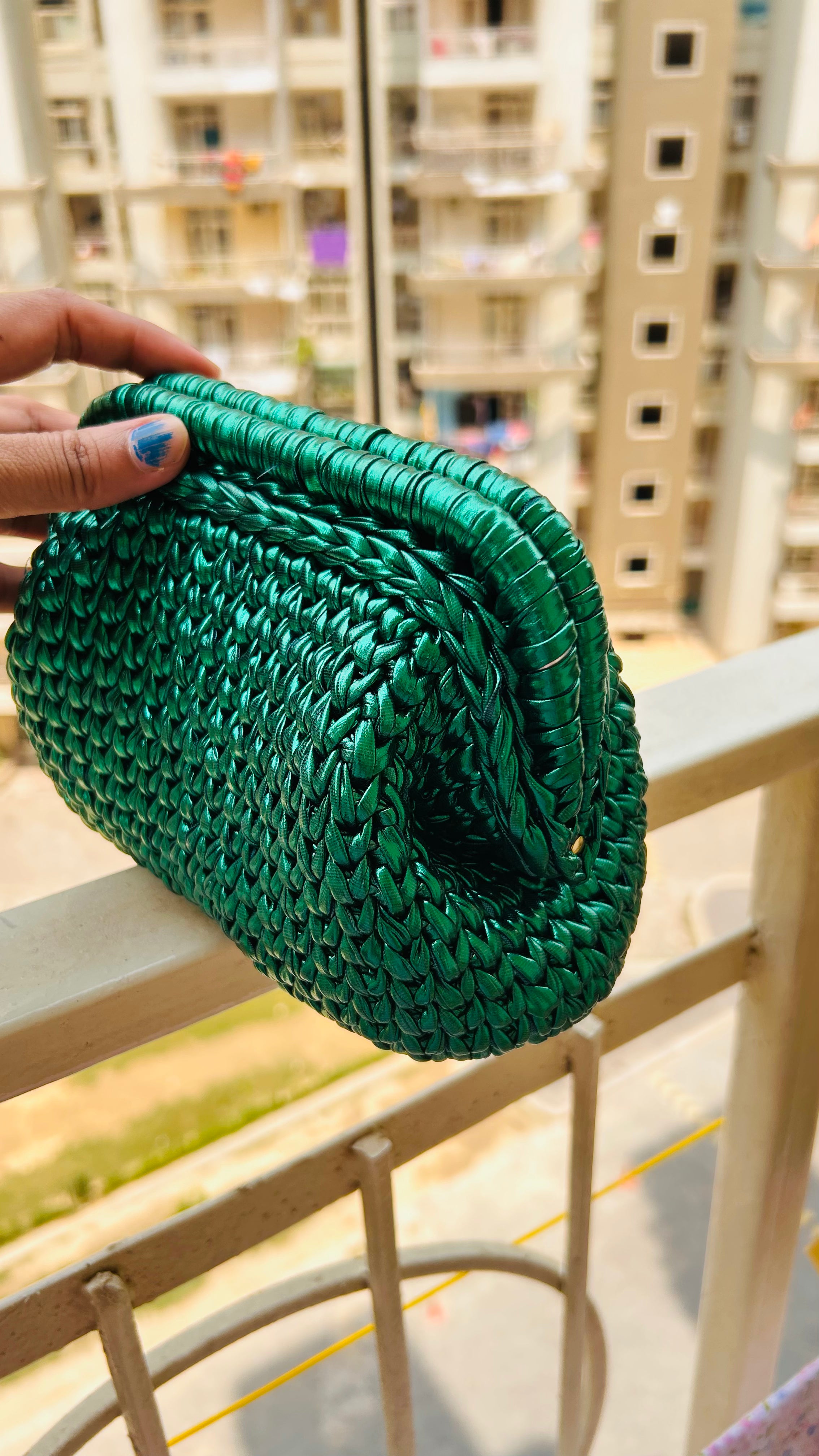 Metallic Green Luxe Crochet Clutch