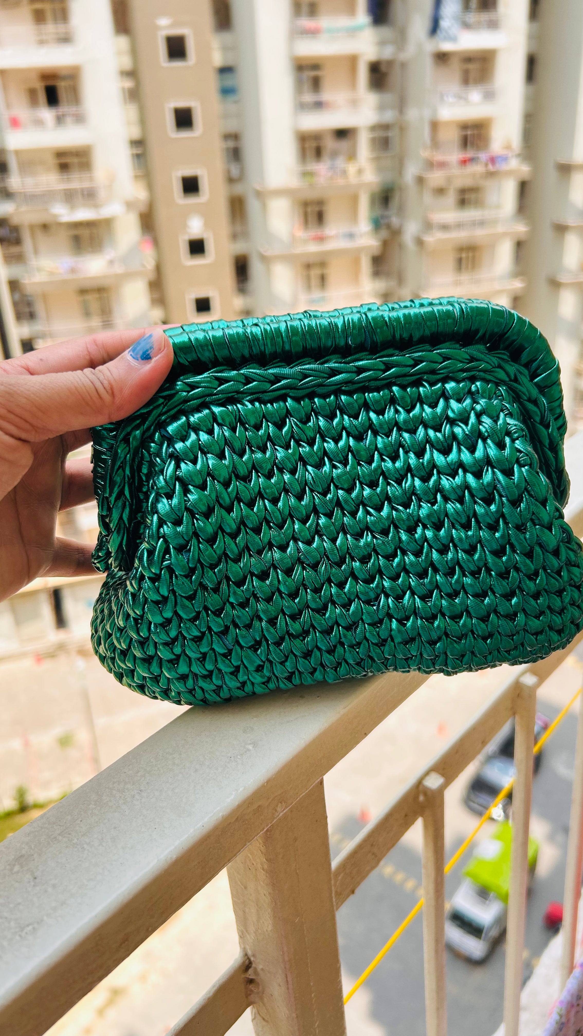 Metallic Green Luxe Crochet Clutch