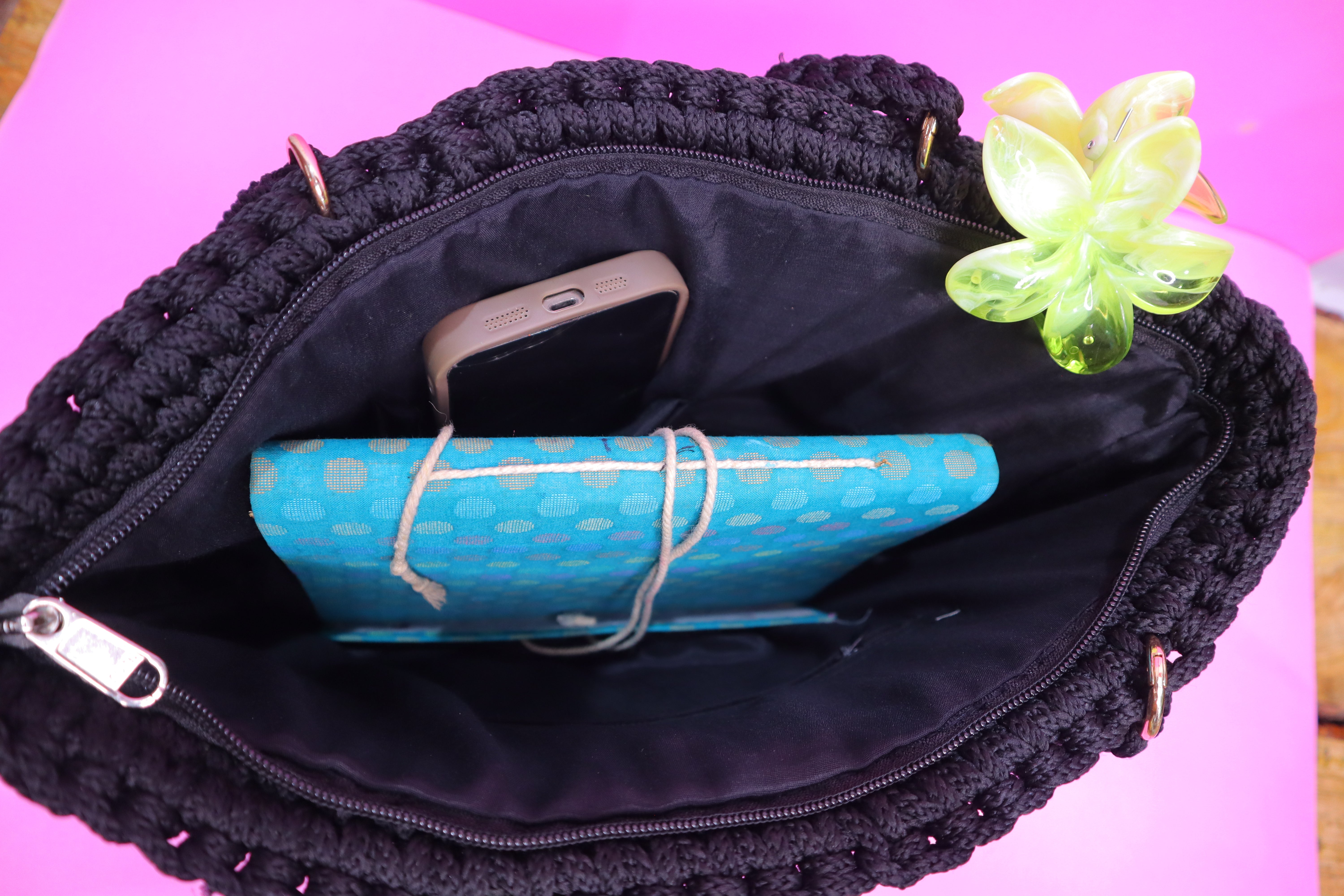 Midnight Charm Tote Bag with Heart Charm